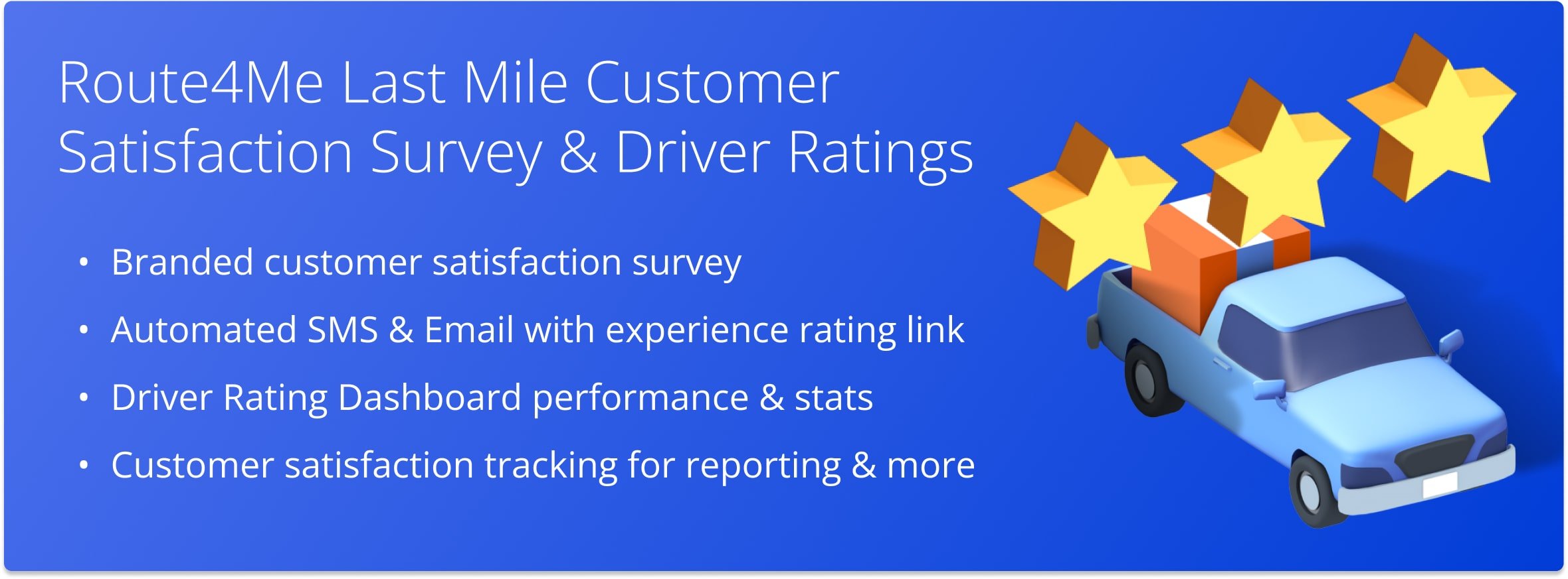 Send automated Driver Rating Survey to customers in your Email and SMS notifications, view driver rating history dashboard, customize and brand your customer satisfaction survey.