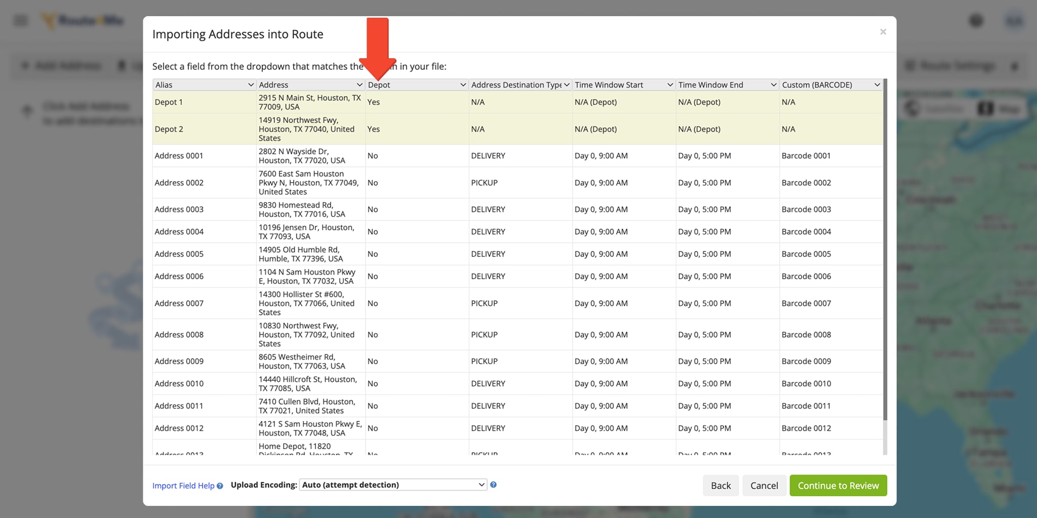 You can mark an address as a depot directly in your address upload spreadsheet, and the system will automatically verify those depot addresses and use them as route start locations.