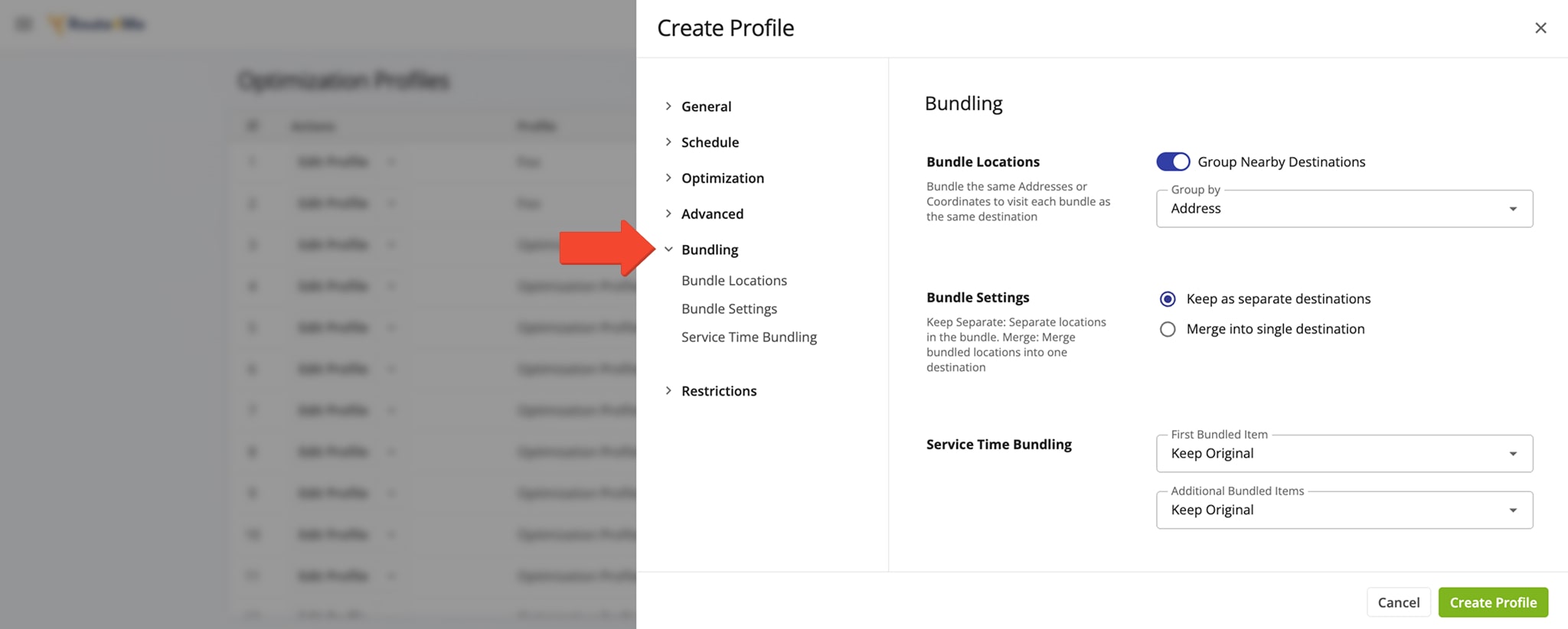 Adjust location bundling settings to group destinations with the same address into a single destination.