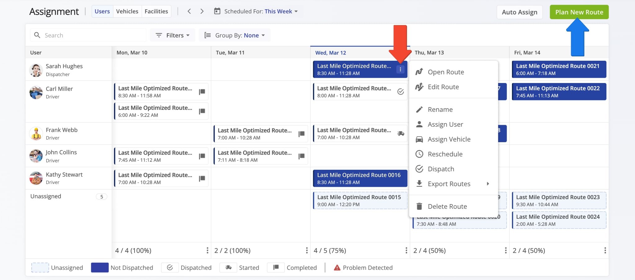 Edit routes and perform various actions when you click the Three-dot Icon next to a route name.