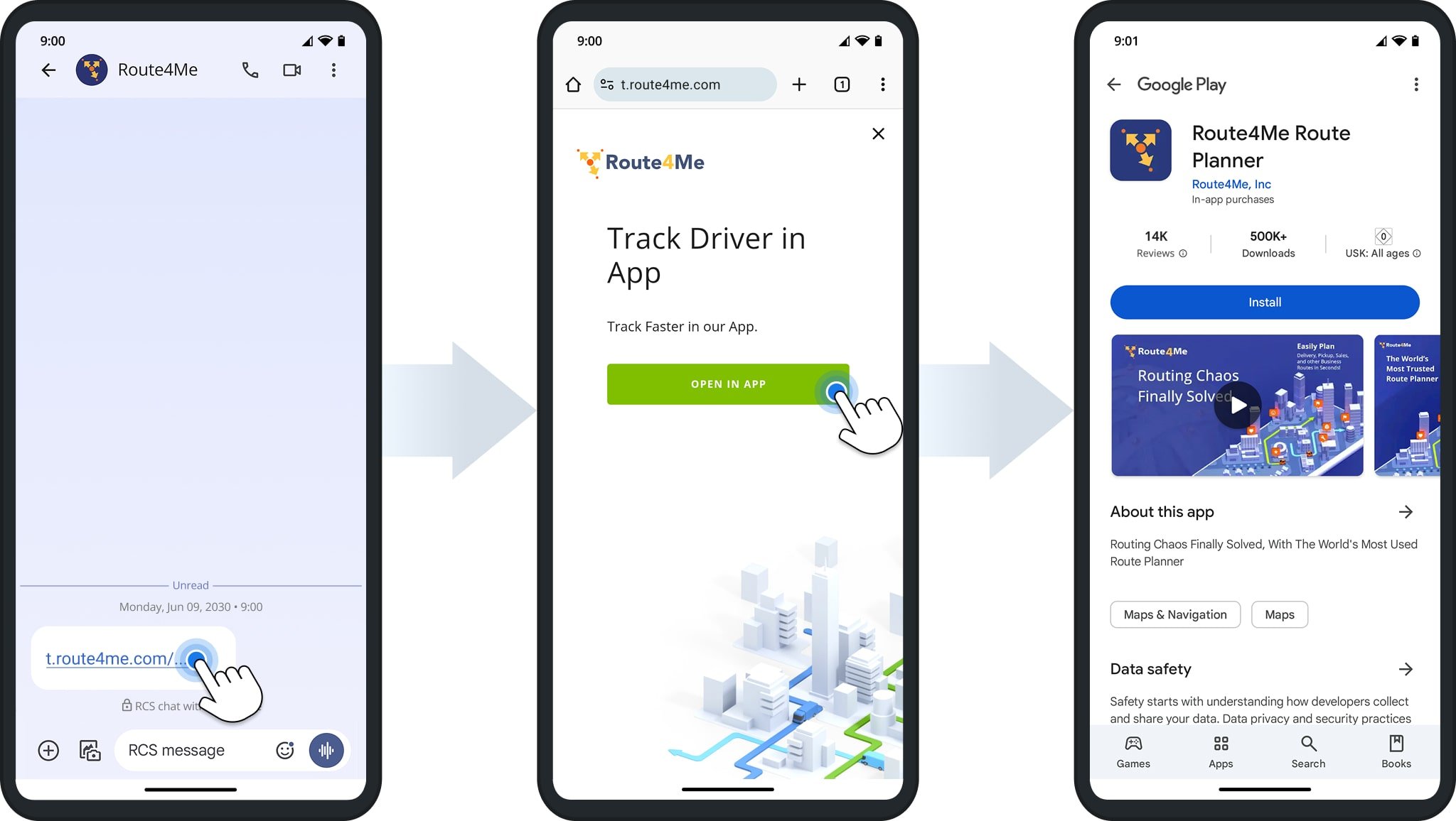 When a customer opens a tracking link on an Android device, they're redirected to download the Route4Me app for faster, more efficient, and reliable tracking.