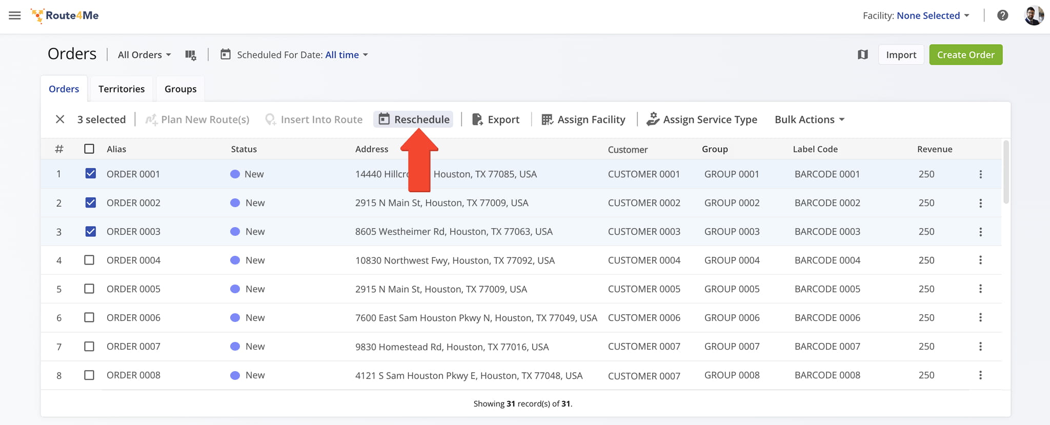 Manually reschedule one or more orders with the
