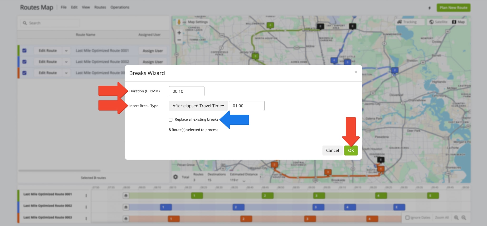 Driver Breaks settings for inserting breaks into planned and optimized last-mile routes.