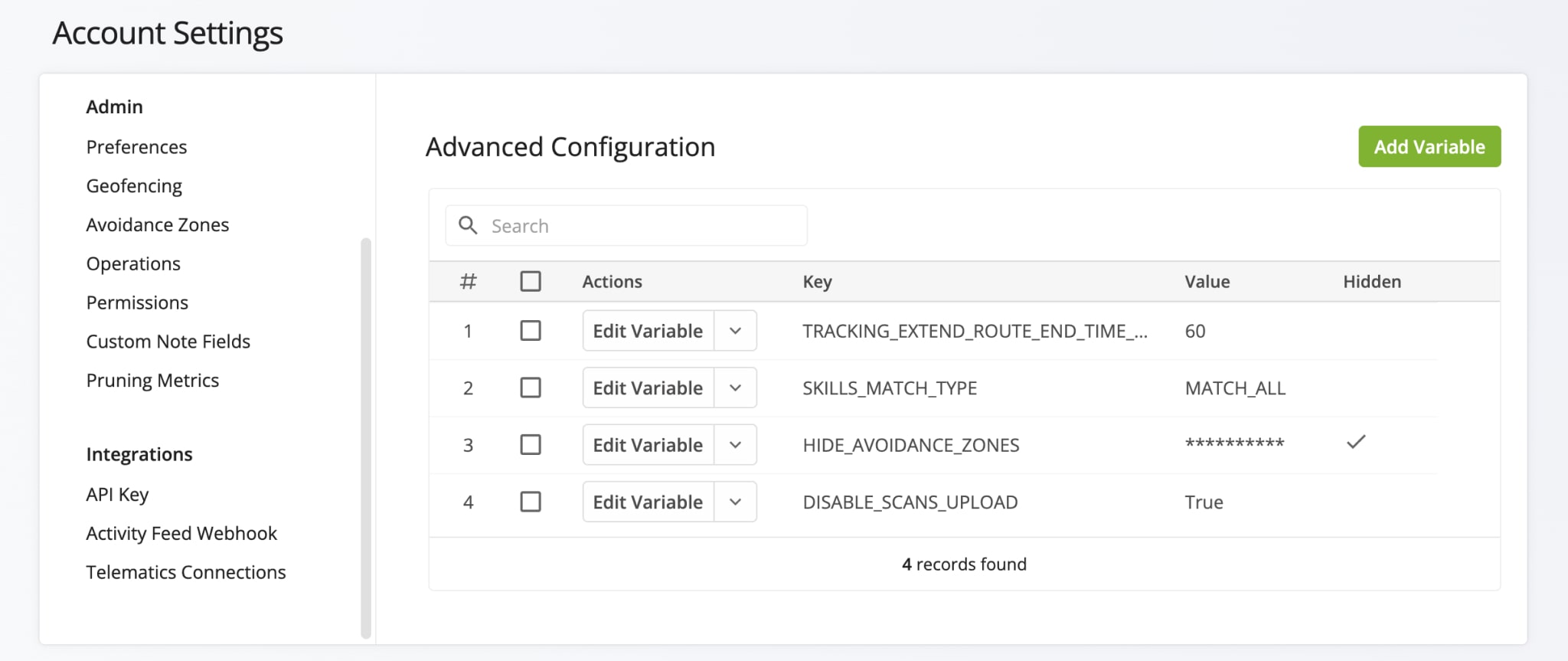 Open Route4Me's Advanced Configuration Editor for customizing Route4Me route optimization account features.