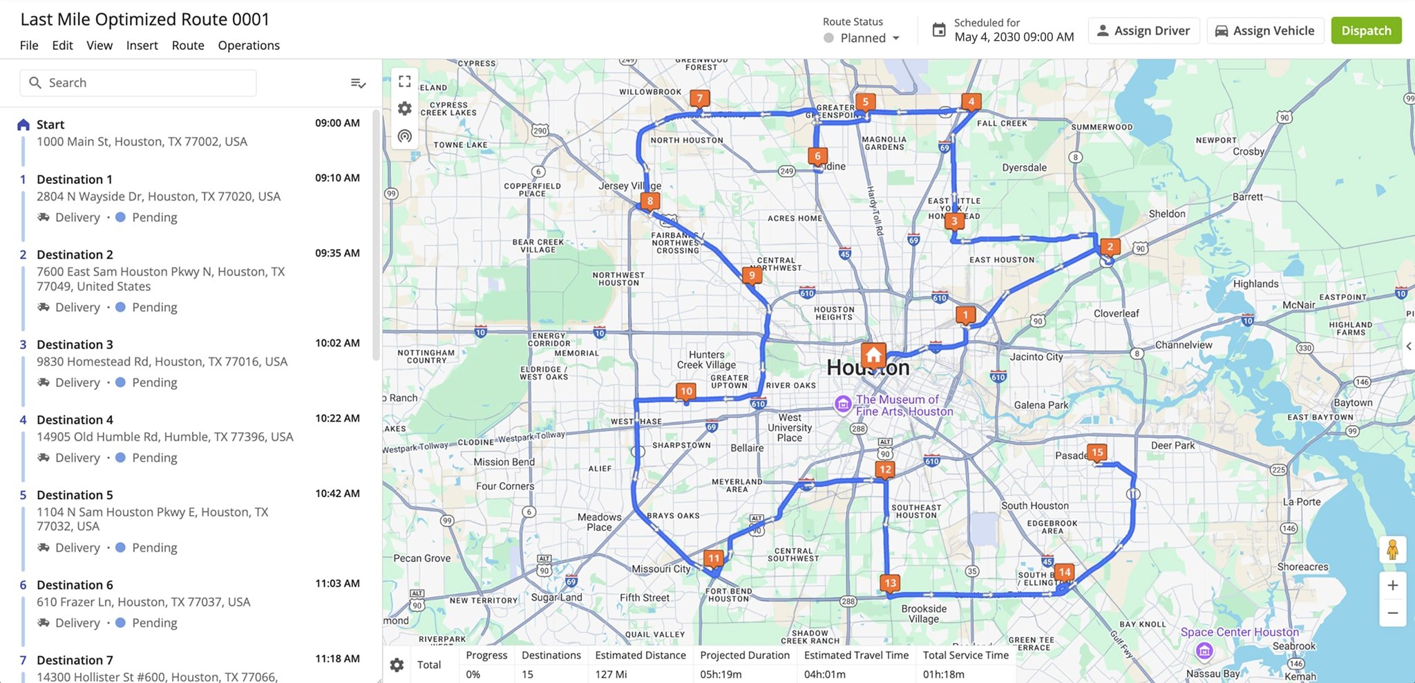 Open, view, and manage planned last-mile routes, track stop and route statuses, route progress, and drivers in real-time using Route4Me's Route Editor.