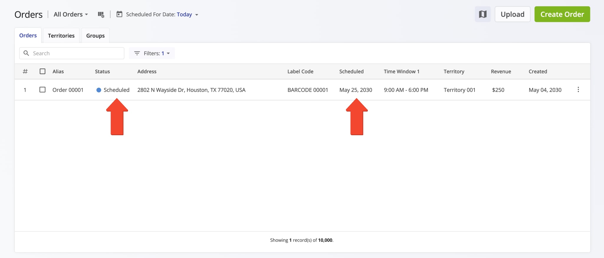 Once you create the order, it automatically becomes available in your Orders List with the 'Scheduled' status and is scheduled for the specified date.