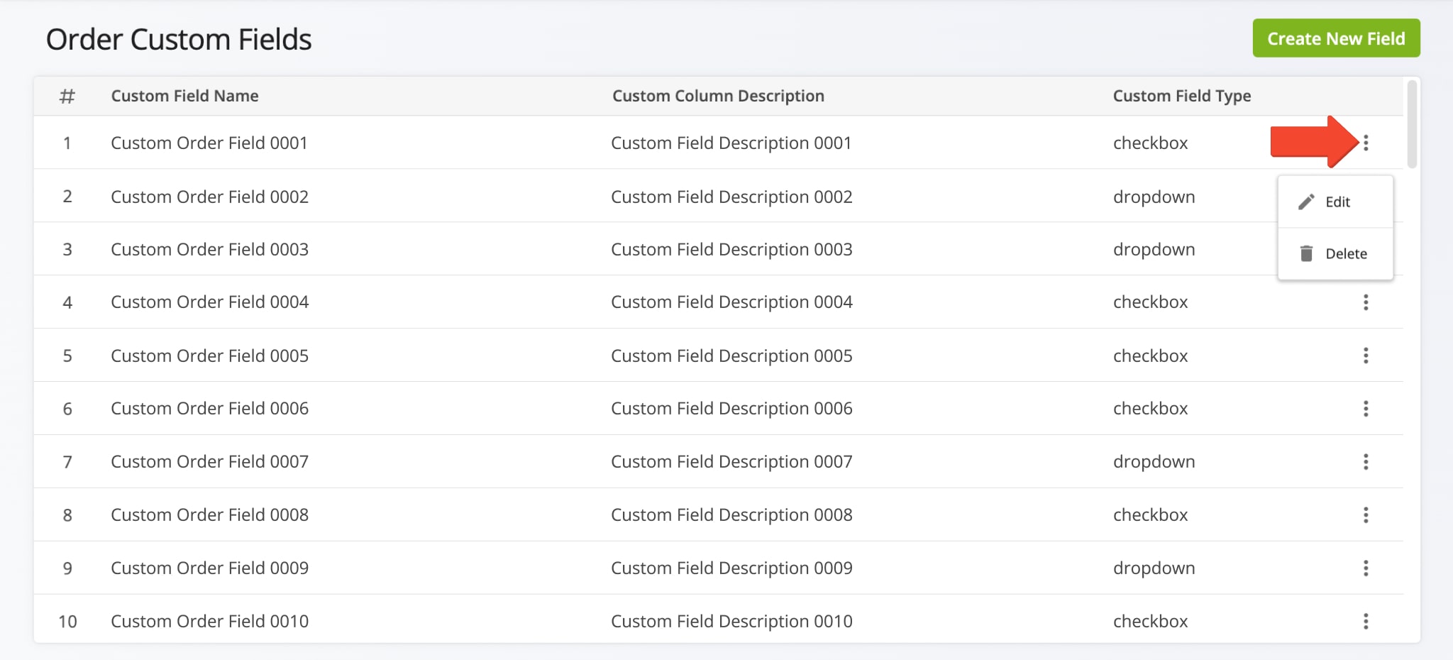 Once you have created one or multiple new status fields, you can use the Custom Order Fields Editor to view, delete, and edit all of your existing Custom Order Fields and statuses.