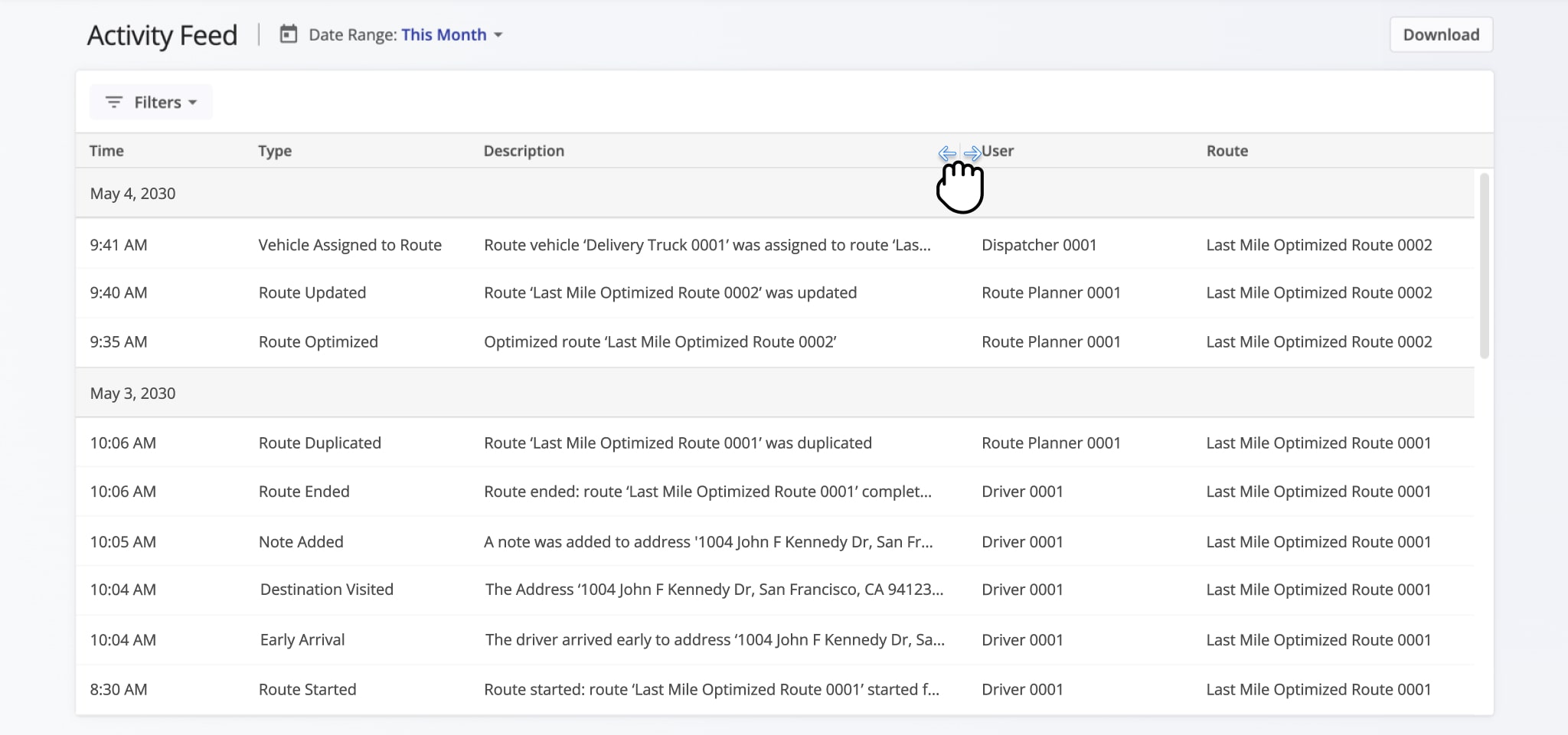 As the Account Owner, you can view the activities of all sub-users associated with the Primary Route4Me Account. All other users can view only their own activities and those of their sub-users.