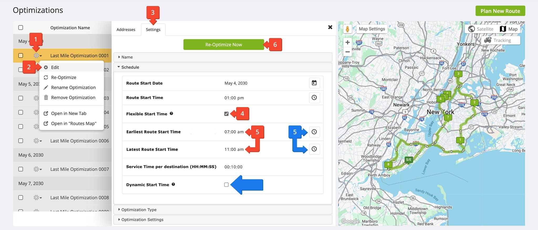 Adding Flexible Start Time in Optimizations to automatically reschedule planned routes with Time Windows.