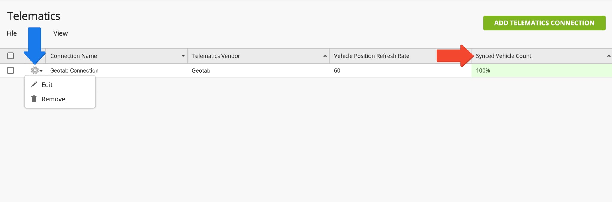 After you establish a telematics connection with Geotab, you can edit or remove it from your account.