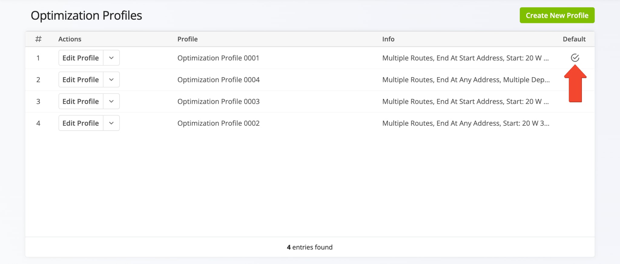 Create and set the default route optimization profile.