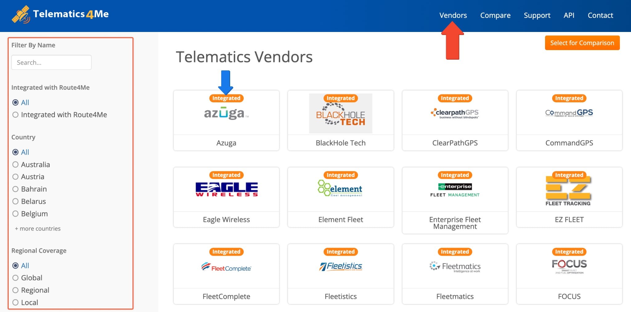 Selected your preferred telematics vendor from the drop-down list and complete all mandatory fields.