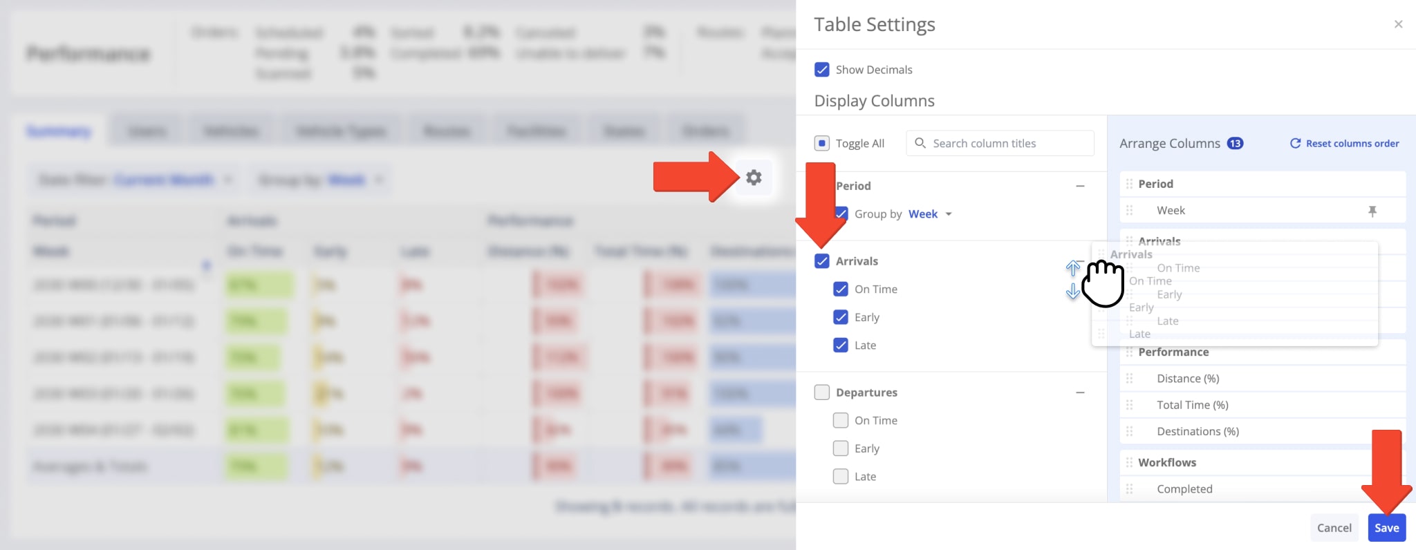 You can customize the Analytics Dashboard to show only data relevant to your unique business use case by customizing data columns and table settings.