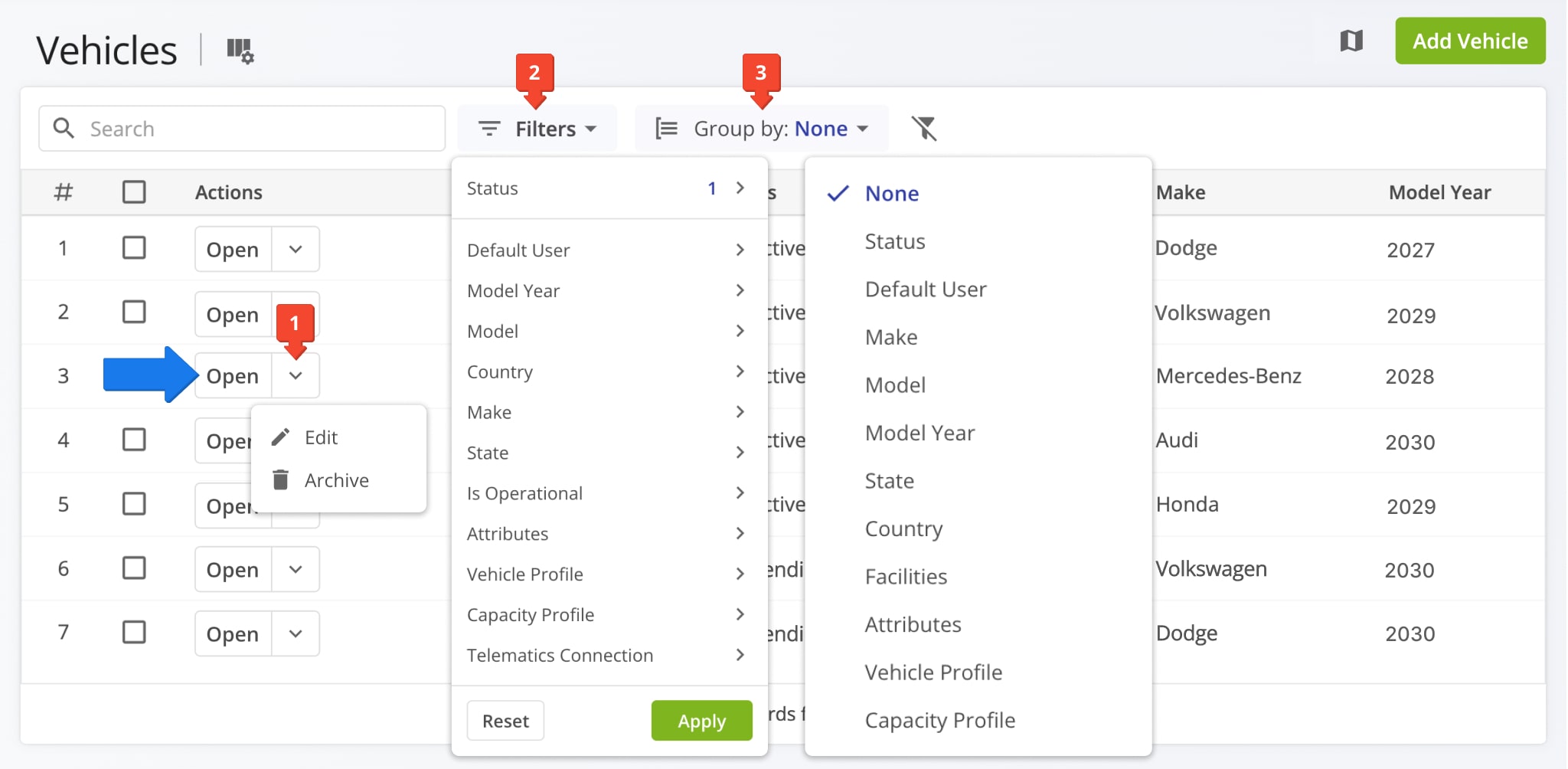To view and manage vehicles in your Route4Me account, configure the setting in your Vehicles page.