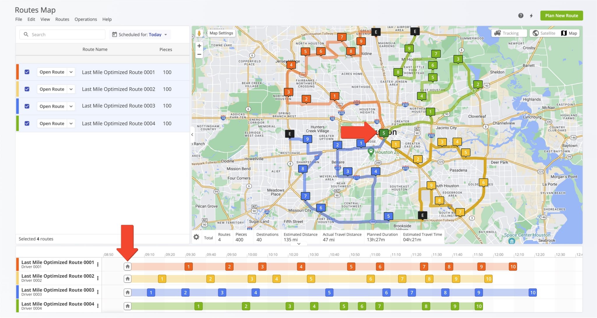 In addition to planning single routes, you can simultaneously plan multiple routes that start from a single depot address with Route4Me's dispatch and routing software.