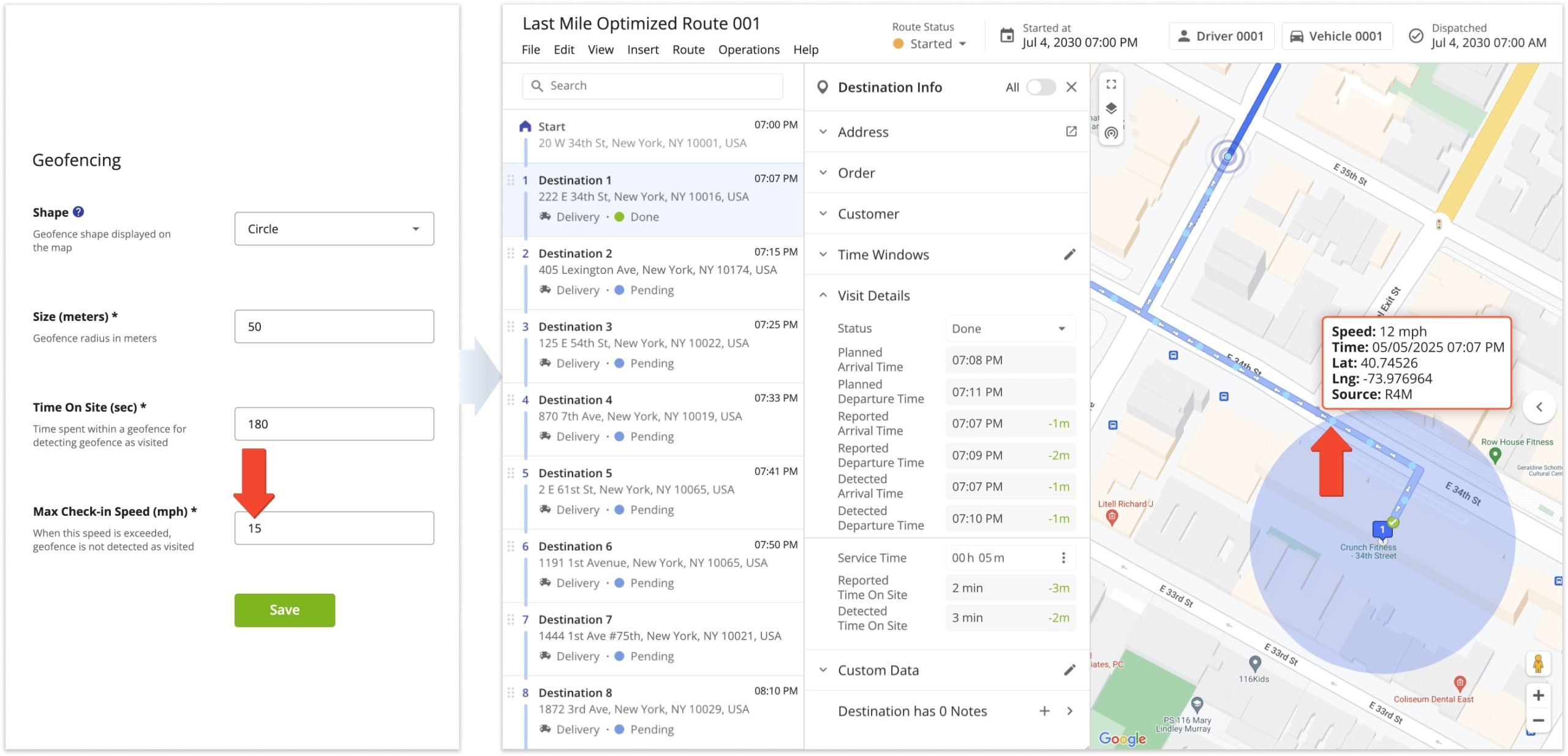 As an additional method of ensuring drivers are visiting your destination, you can set a 'Maximum Check-in Speed' for a destination to be detected as Visited.