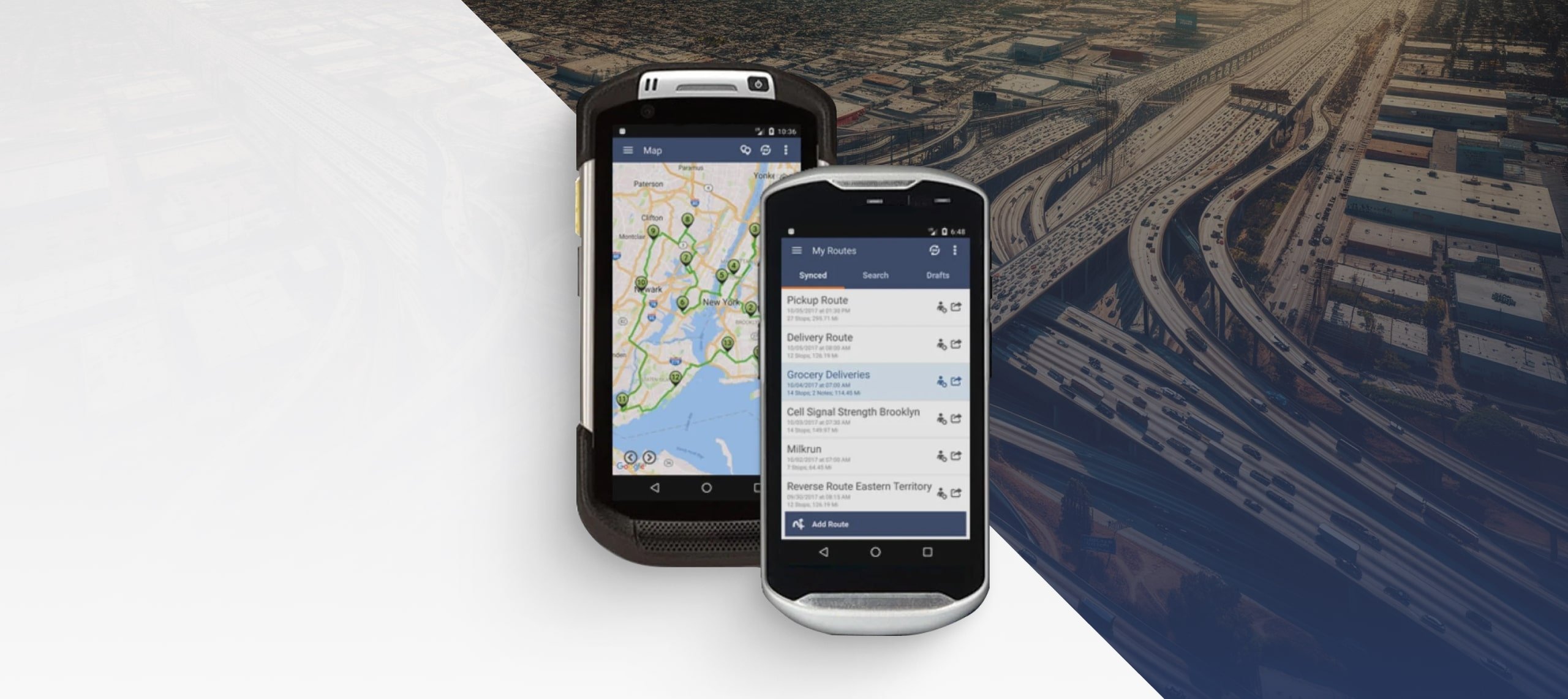 Route planner app for handheld rugged Zebra enterprise mobile computers with an integrated scanner.