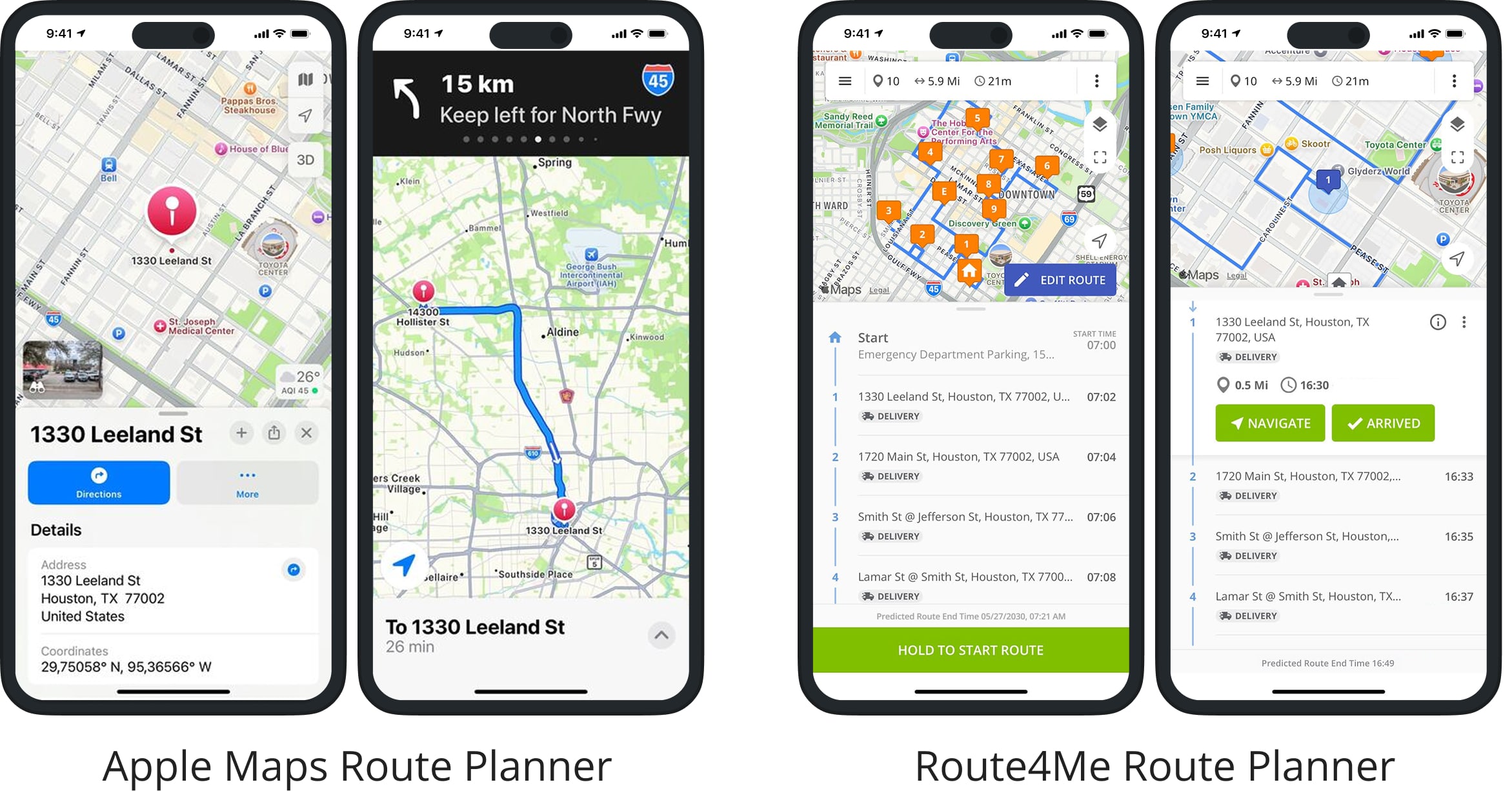 Apple Maps vs Route4Me Route Planner app for last mile delivery route planning and optimization.