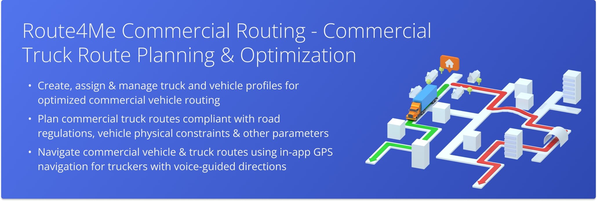 Route4Me's Commercial Vehicle Route Planning ensures efficient, compliant routing by considering vehicle parameters like weight, height, and hazardous material restrictions, helping fleets avoid unsuitable or restricted roads.