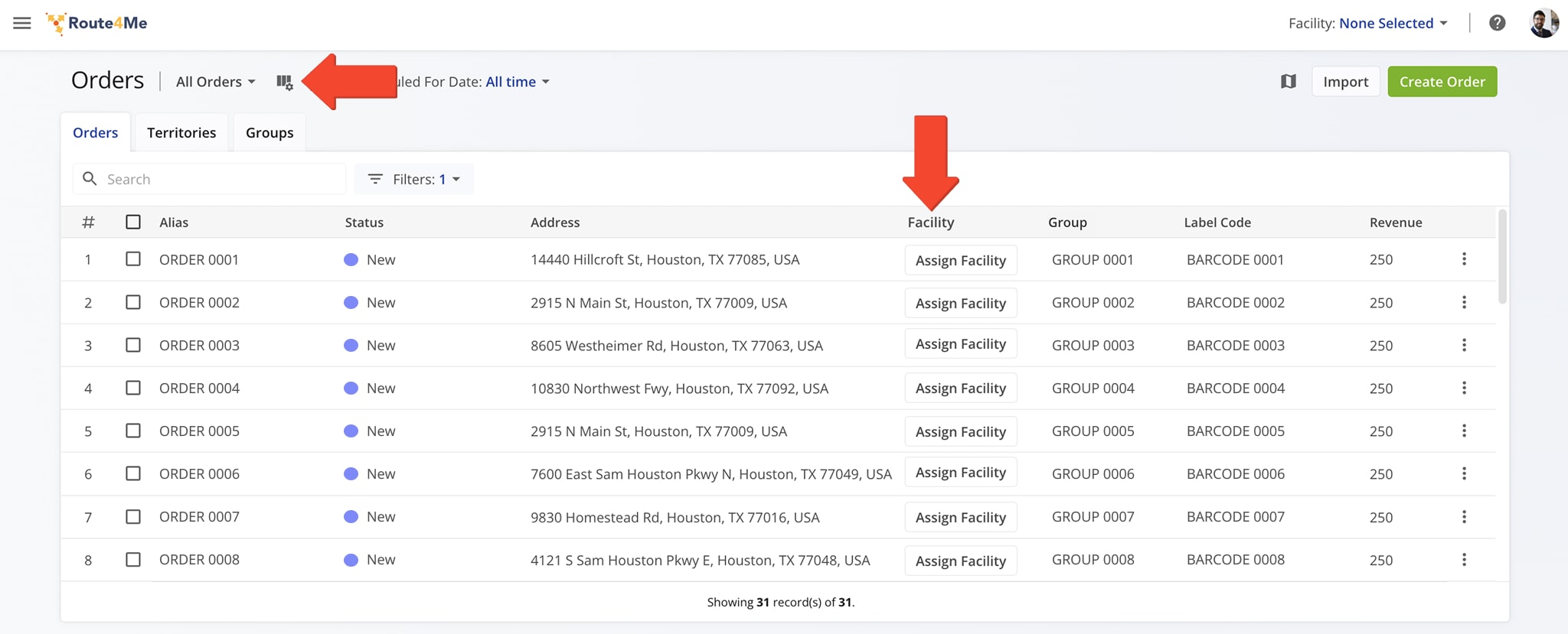 Open a Facilities data column to assign a facility directly from the Data Table.