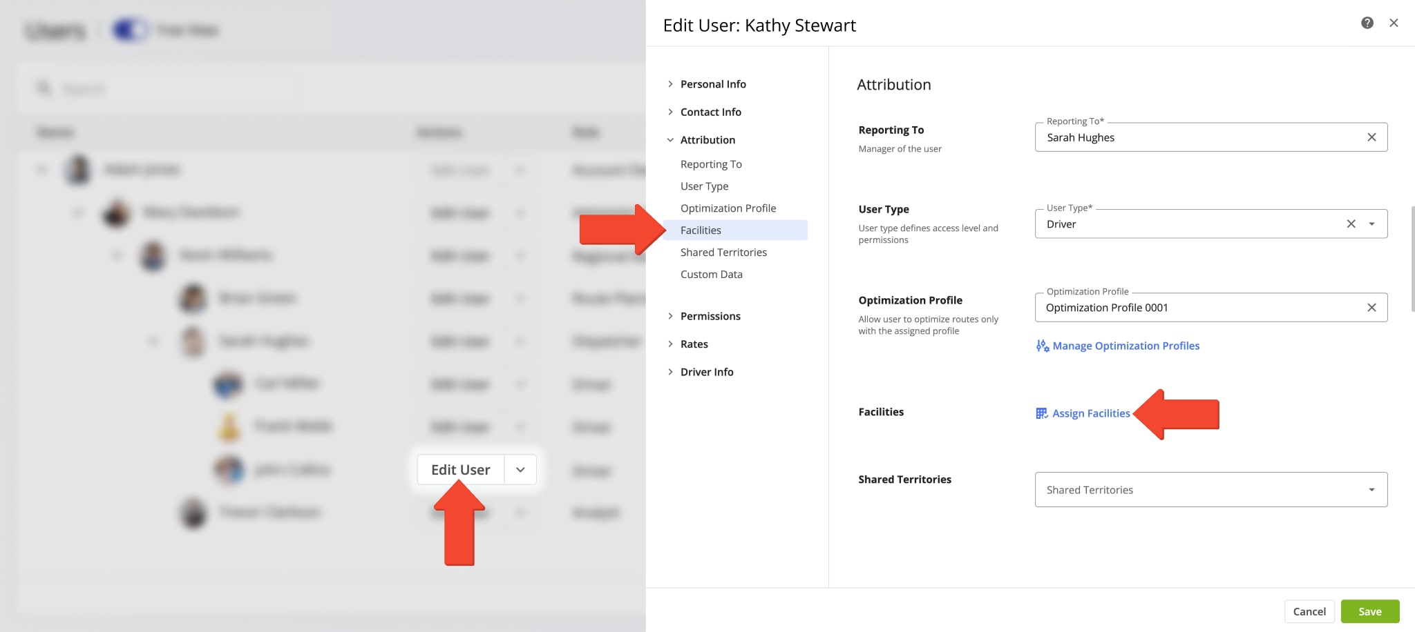 Route4Me enables you to assign drivers, dispatchers, and other team members to Facilities on your account.