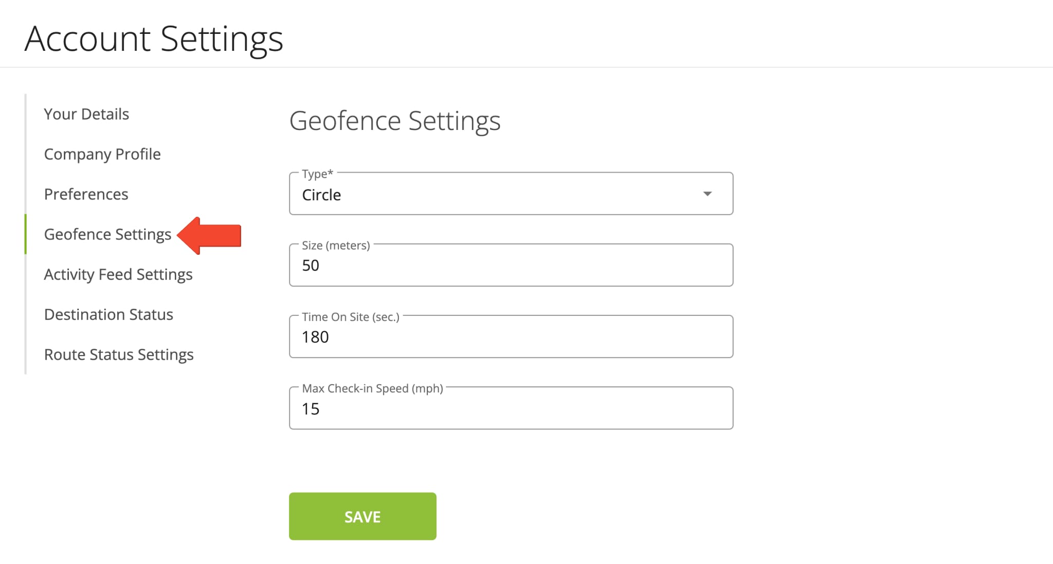 Enable geofencing and customize geofence settings on your Route4Me account.