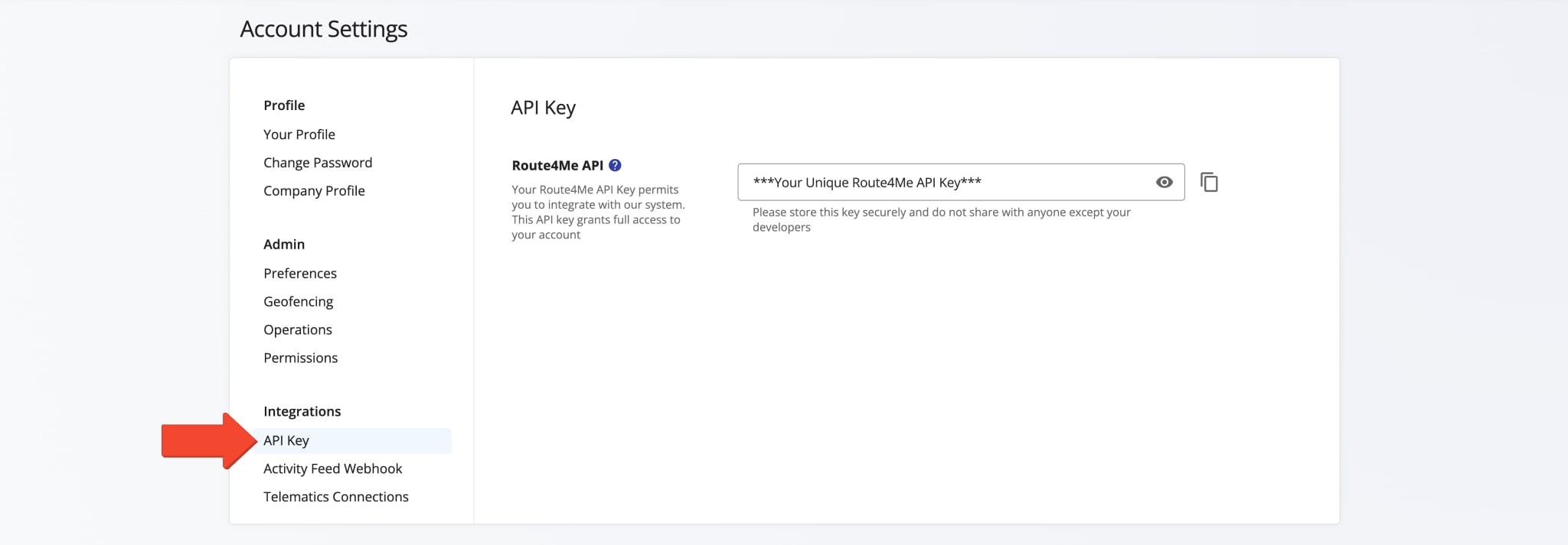 Copy your Route4Me account API key.
