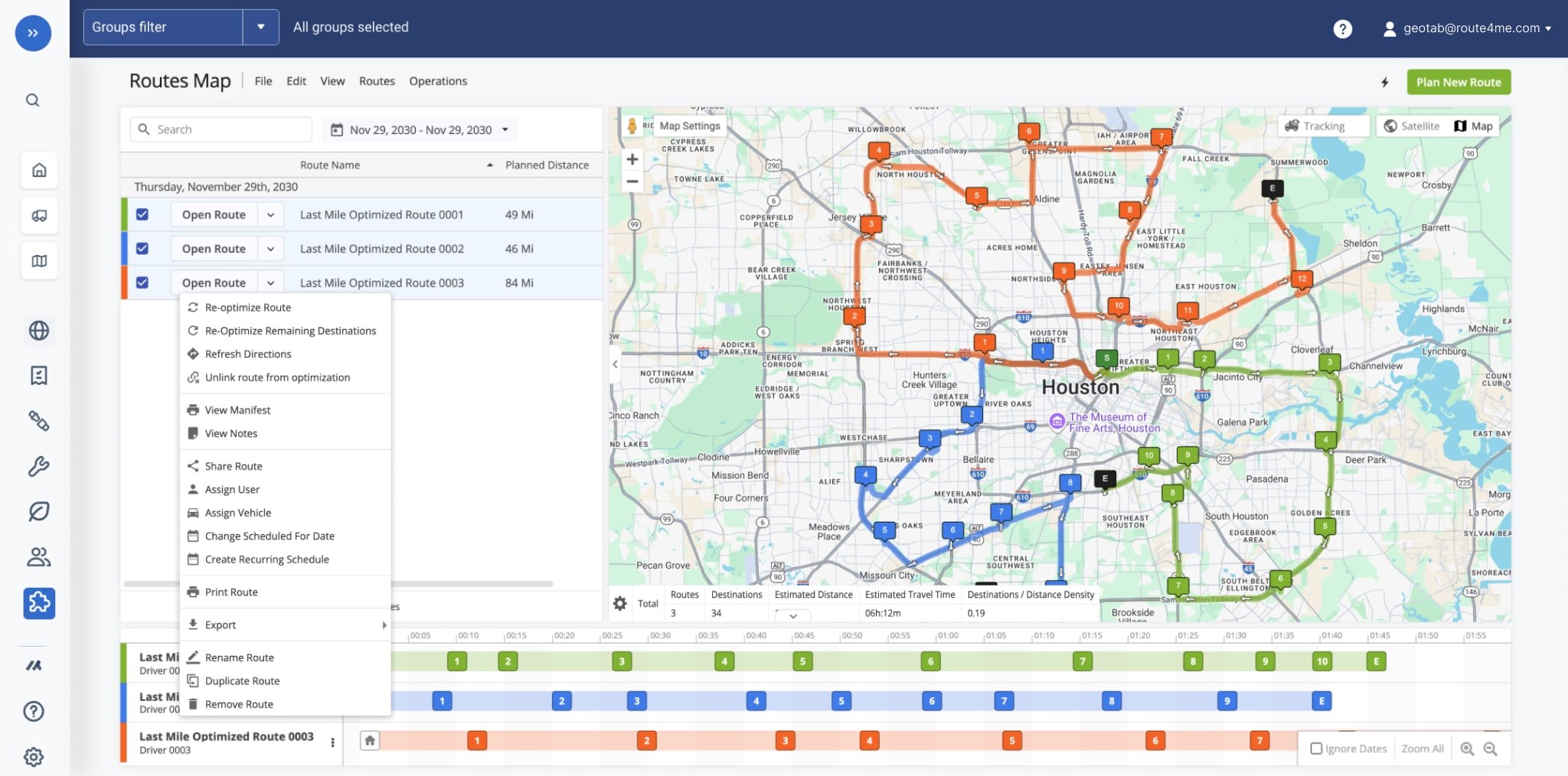 You can easily use the same last mile route management actions and bulk actions as the Route4Me Web Platform on your MyGeotab account.