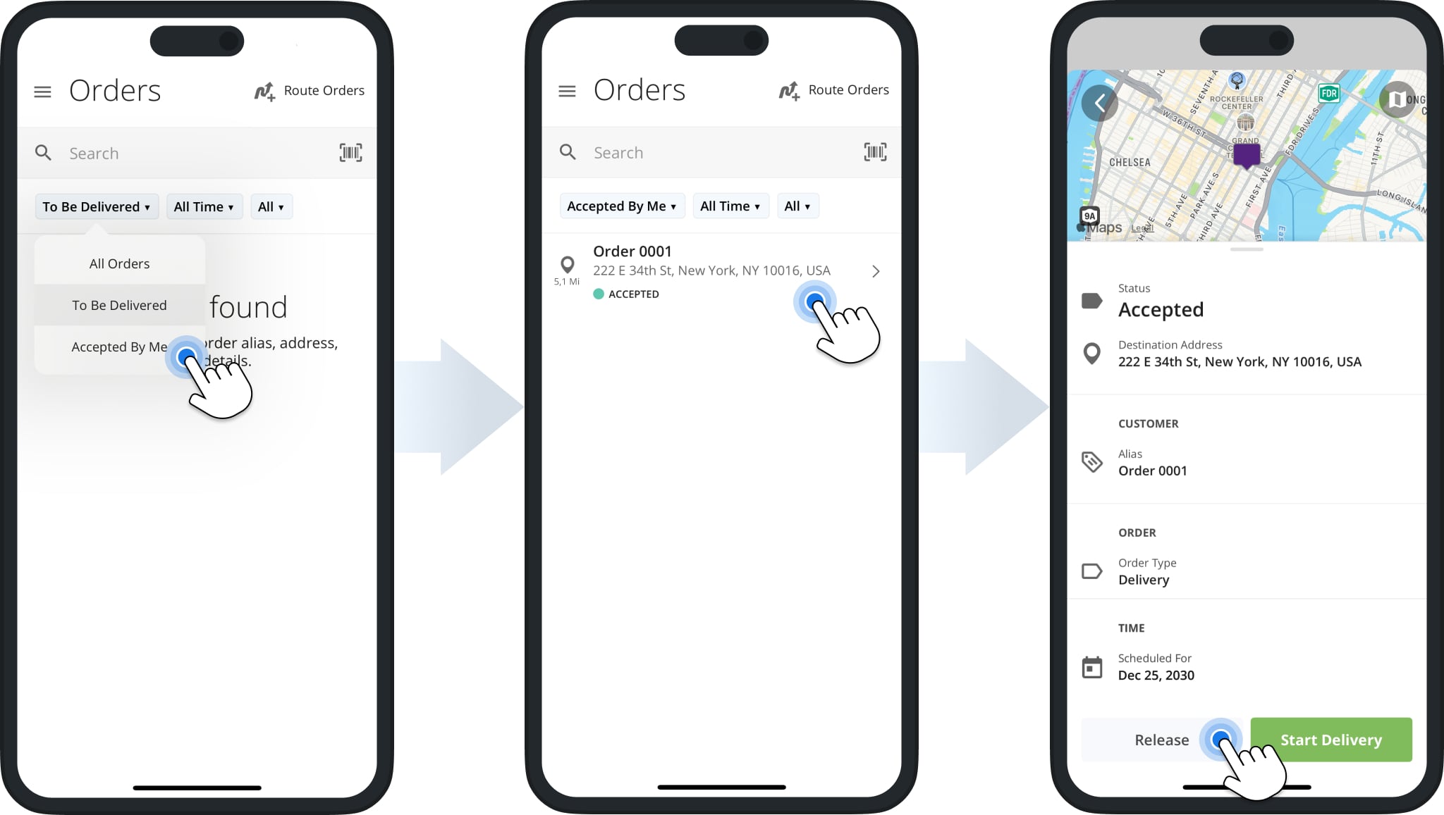 To unaccept an order, tap the desired order to view its details, and then tap Release to remove the Accepted status and revert it to To Be Delivered.