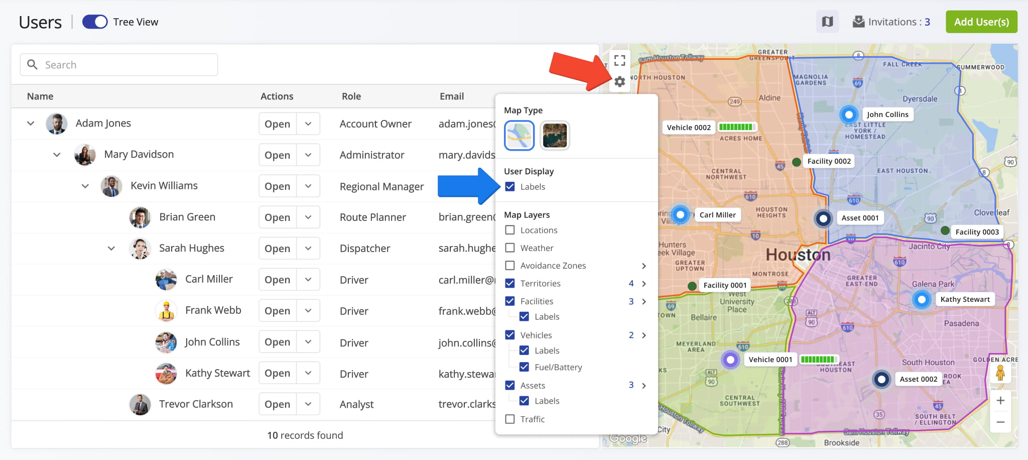 Click the Gear Icon in the top-left of the map to open the Map Settings.
