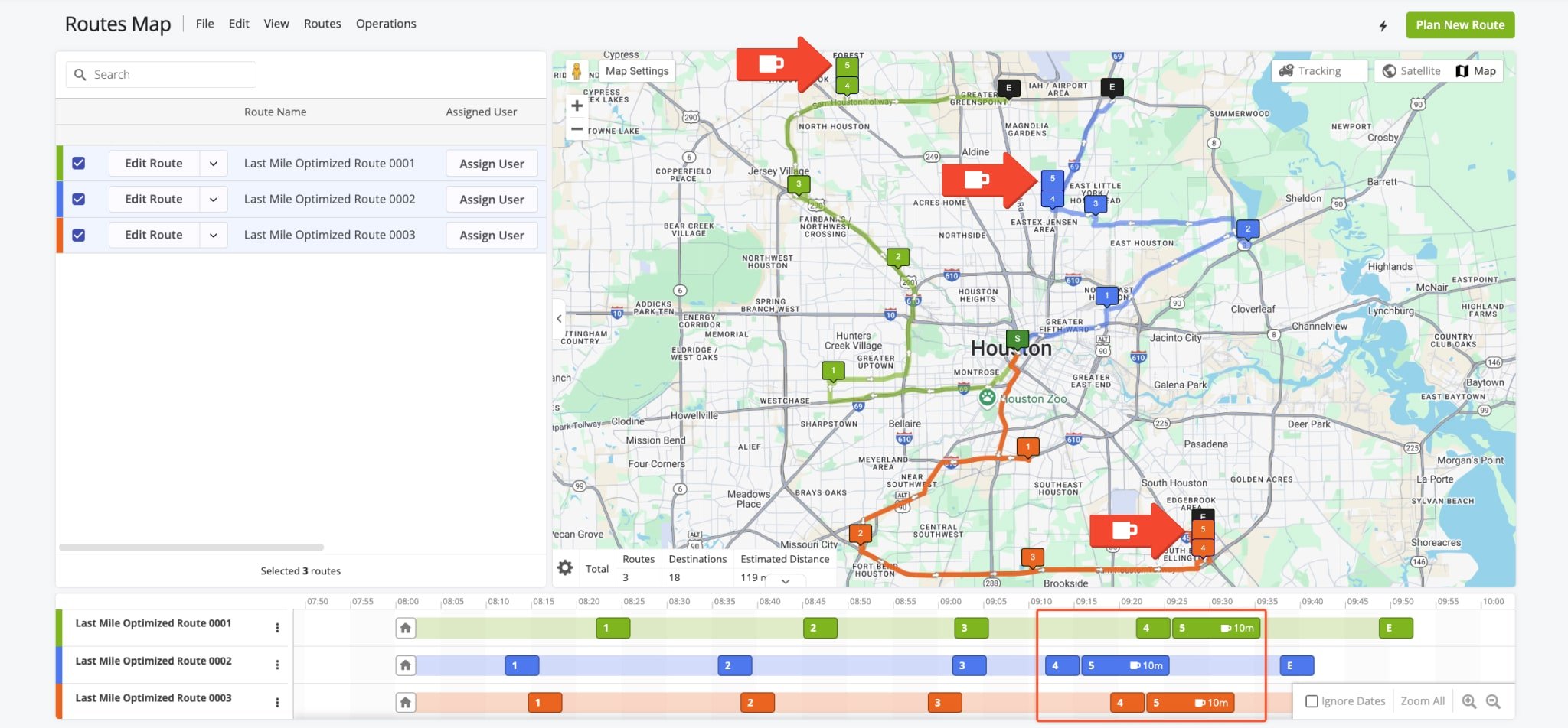 There can be multiple Driver Breaks inserted into a single route and displayed on the Routes Maps with route break icons.