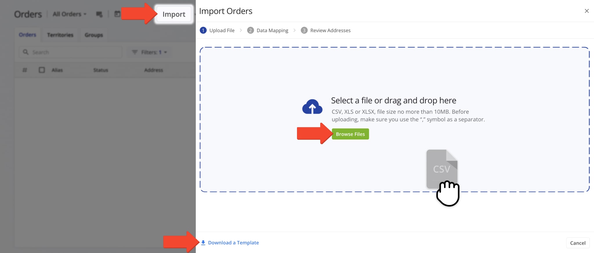 You can quickly upload millions of orders into your Orders List using a CSV file.