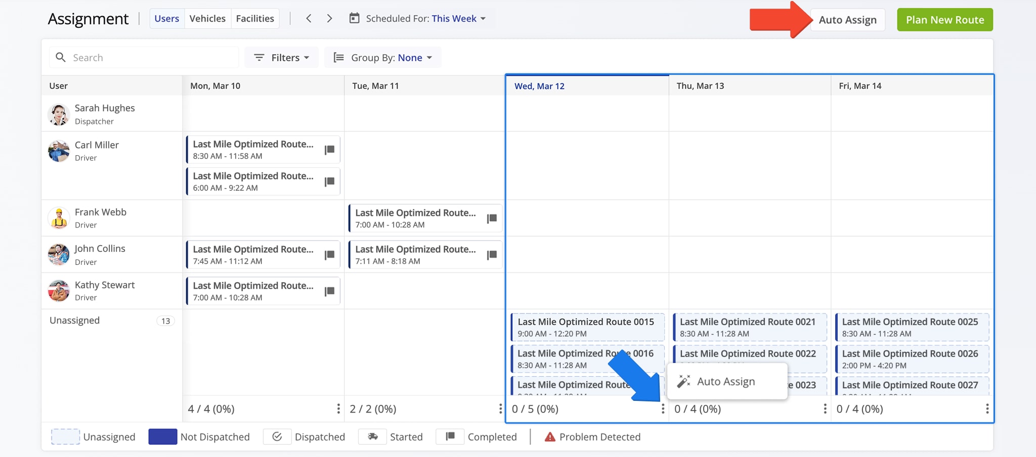 To make assigning routes to Users as seamless as possible, the Assignment Dashboard also supports smart Auto Assign.