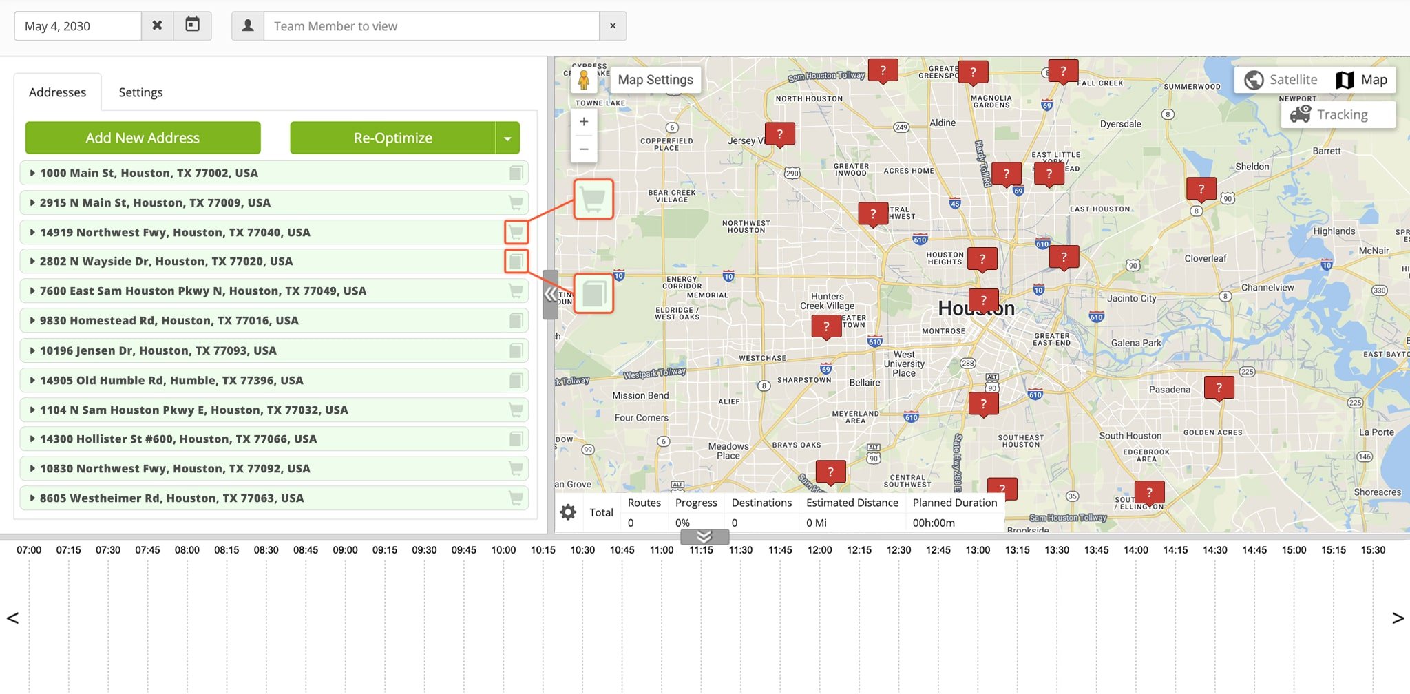 The Hybrid Route Editor shows all scheduled orders and recurring route addresses scheduled for the same date. You can easily plan routes with all events scheduled for the selected date.