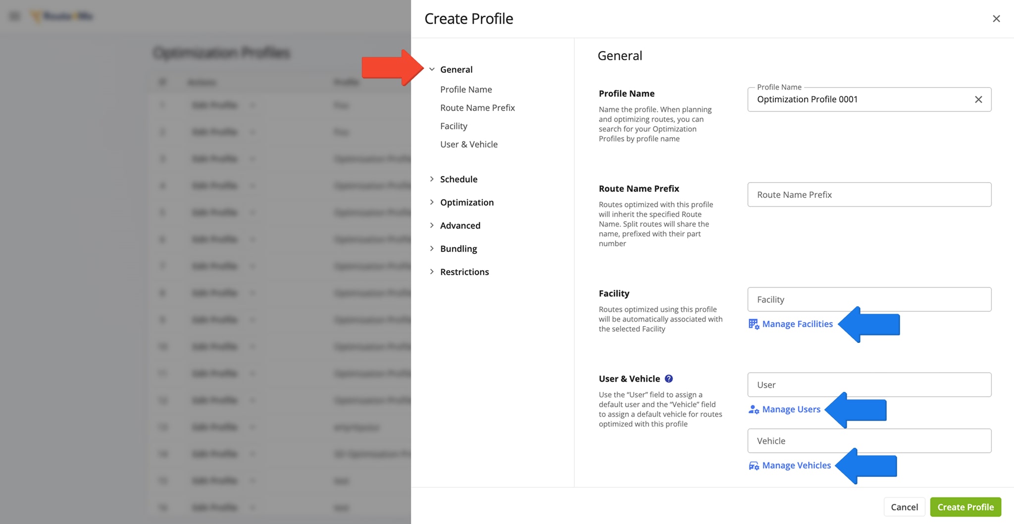 Add optimization profile name, service time override, route name, assigned user and vehicle, etc.