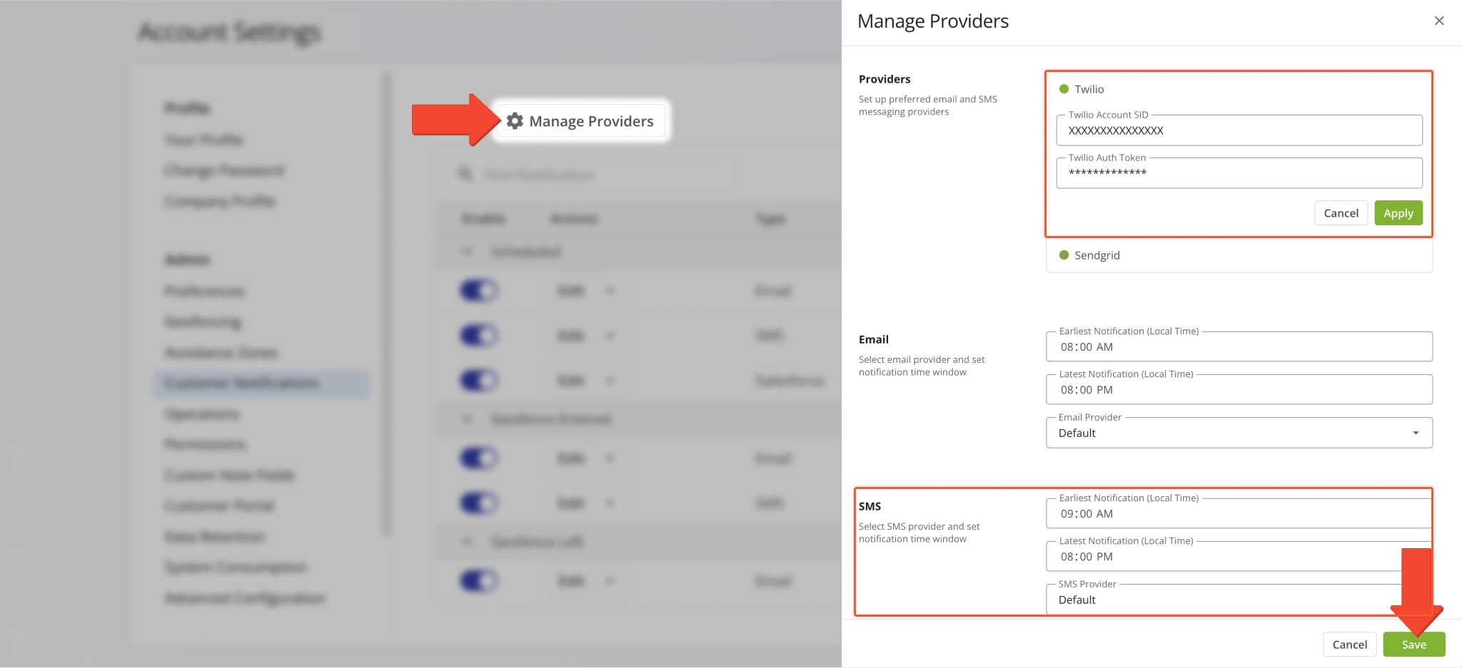 You can also set Time Windows for notifications to make sure customers receive them only at appropriate times or during business hours.