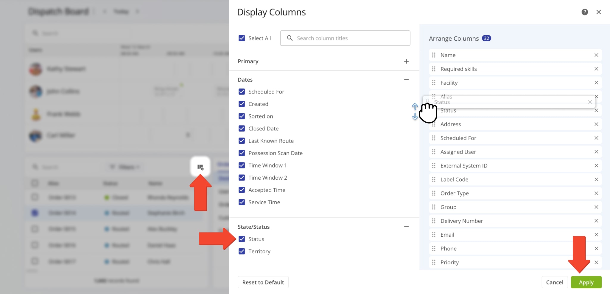The Orders List on your Dispatch Dashboard supports the same data table functionality as your account Orders Page.