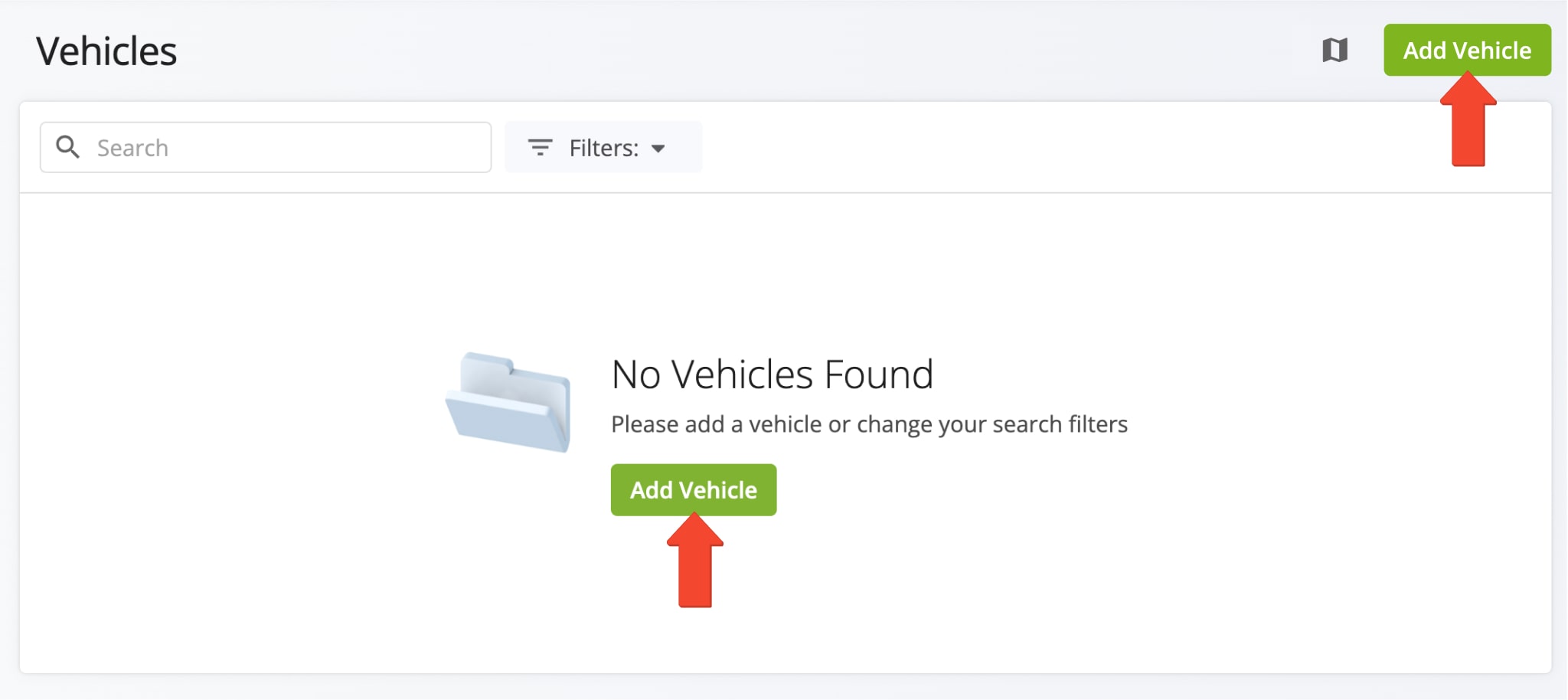 To manually add a new vehicle to your Route4Me fleet, click 'Vehicles' and then click the 'Add Vehicle' button.