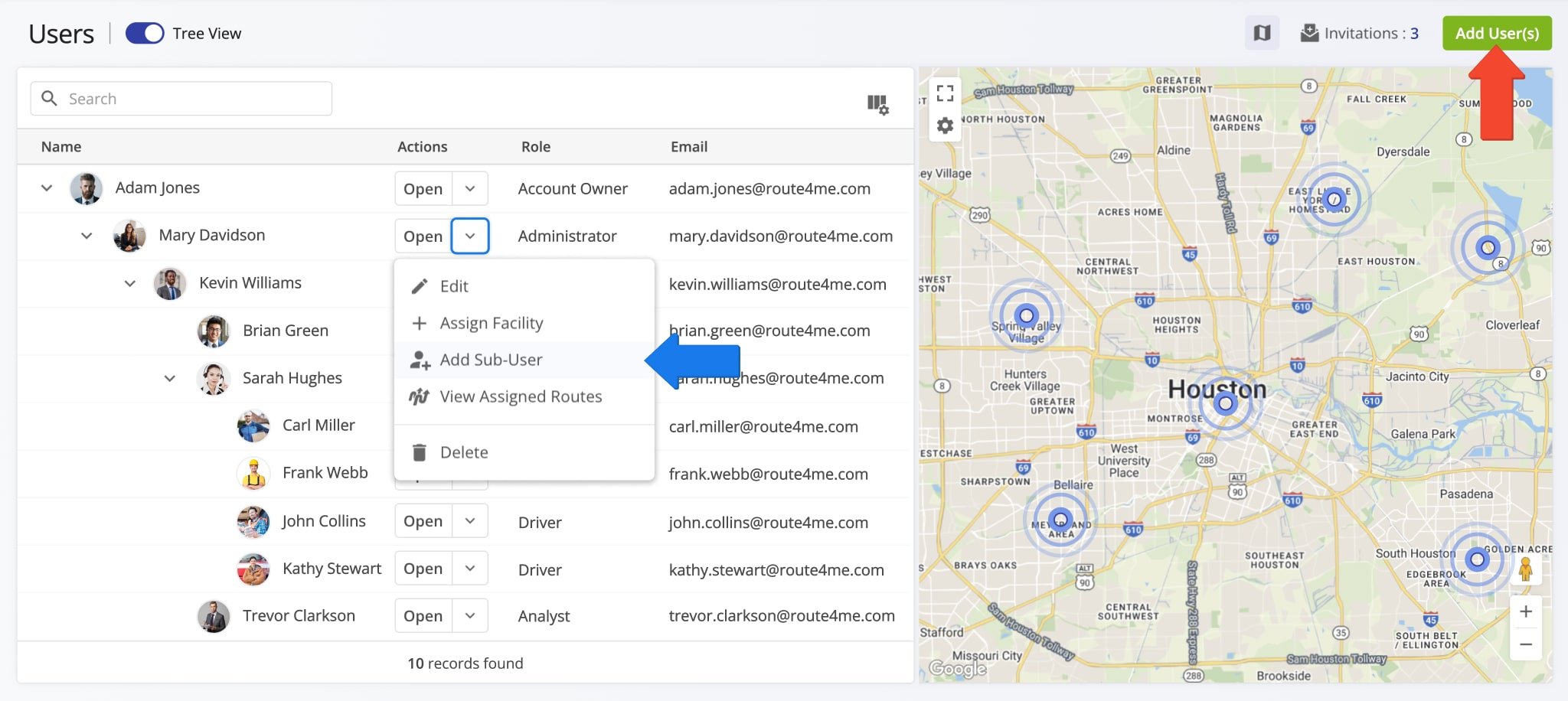 Add drivers, route planners, dispatchers, and other team members by creating user profiles.