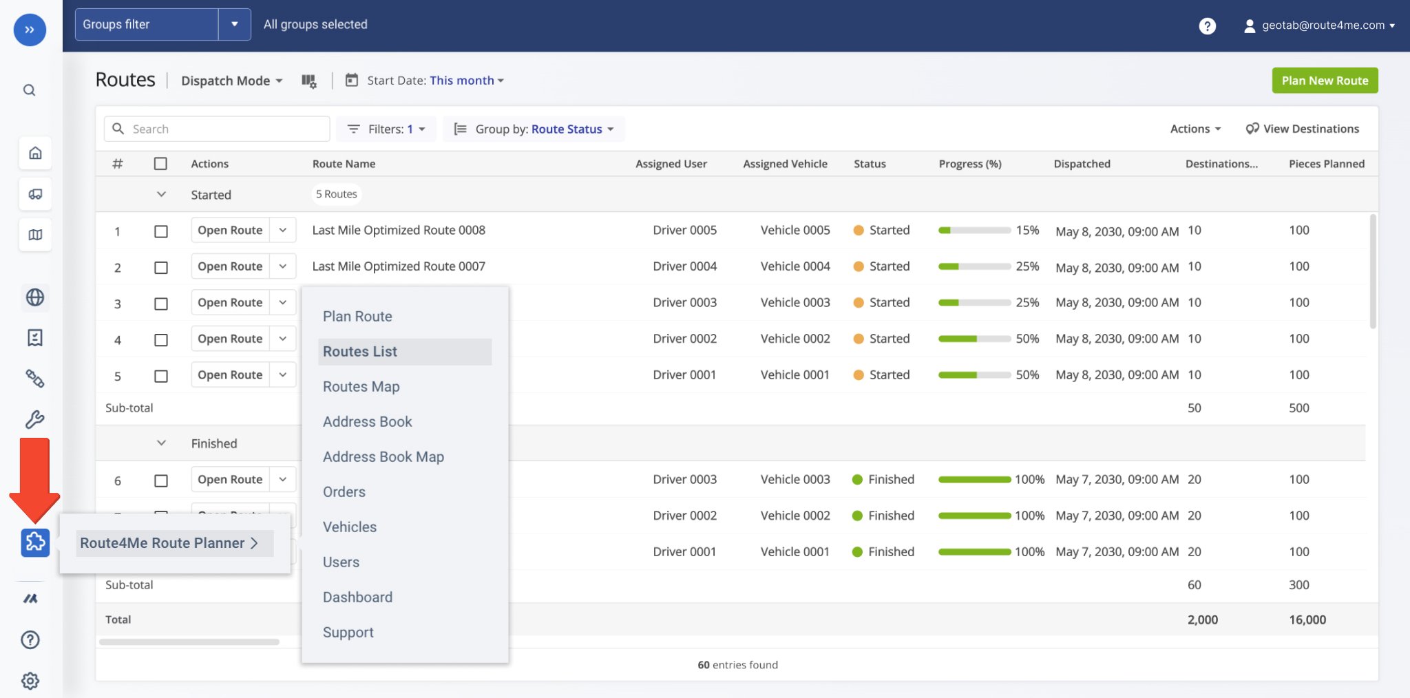 After installing the Route4Me Add-In for Geotab, you can easily access it from the Add-Ins menu in the sidebar.