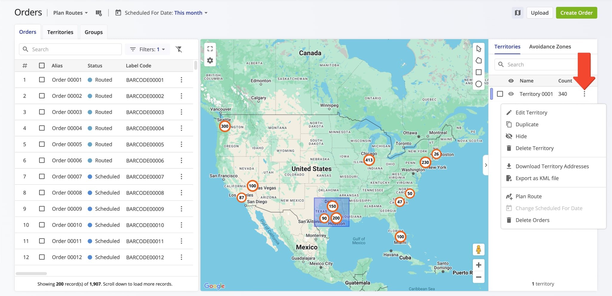 Manage Order Territories directly from the Orders Map.