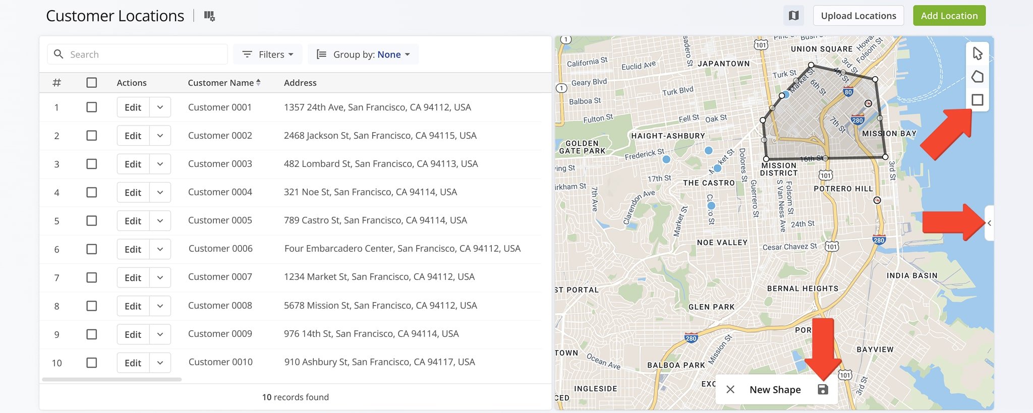Use the map's drawing tools to create Route Territories or Avoidance Zones.