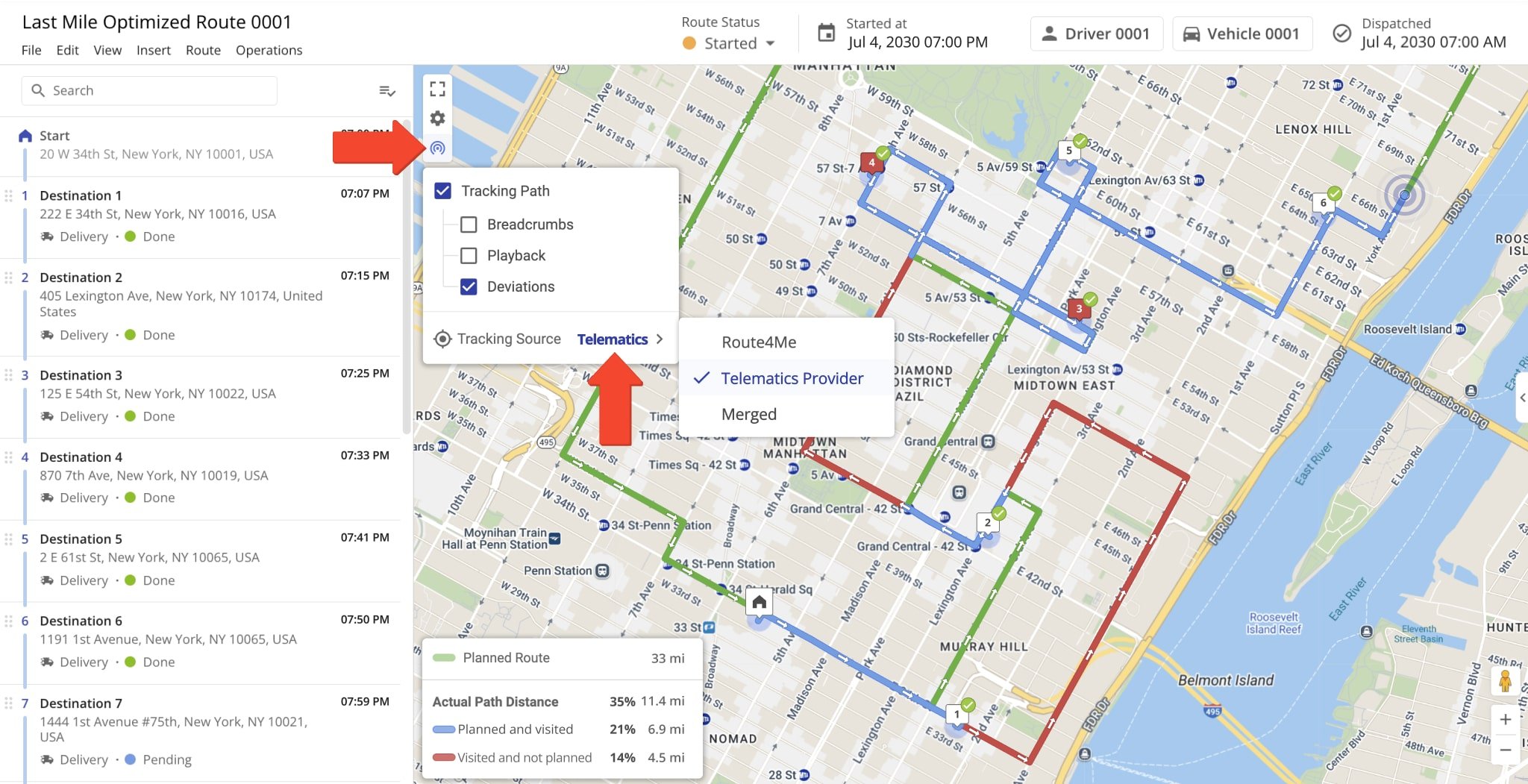 Get tracking data from the Route4Me Mobile App or an installed Telematics Device on a GPS Vehicle.