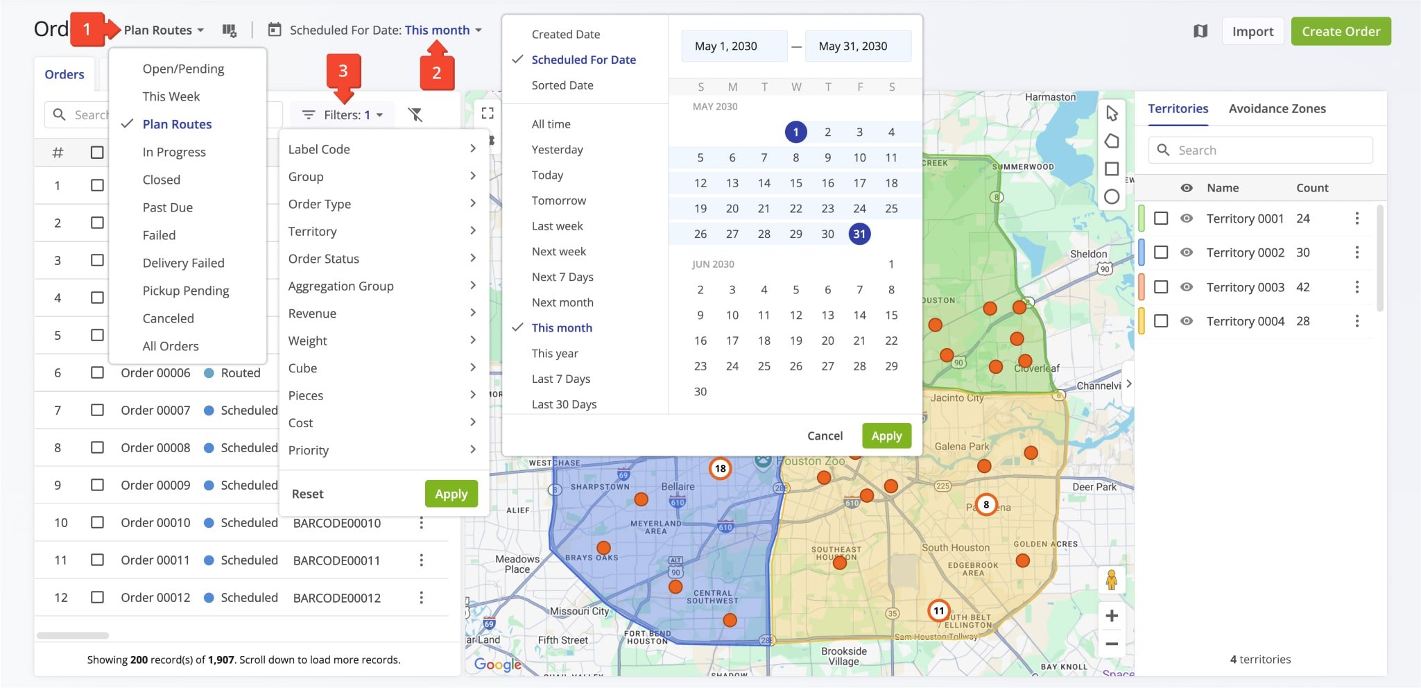 The Orders Map shows all orders according to your filters.