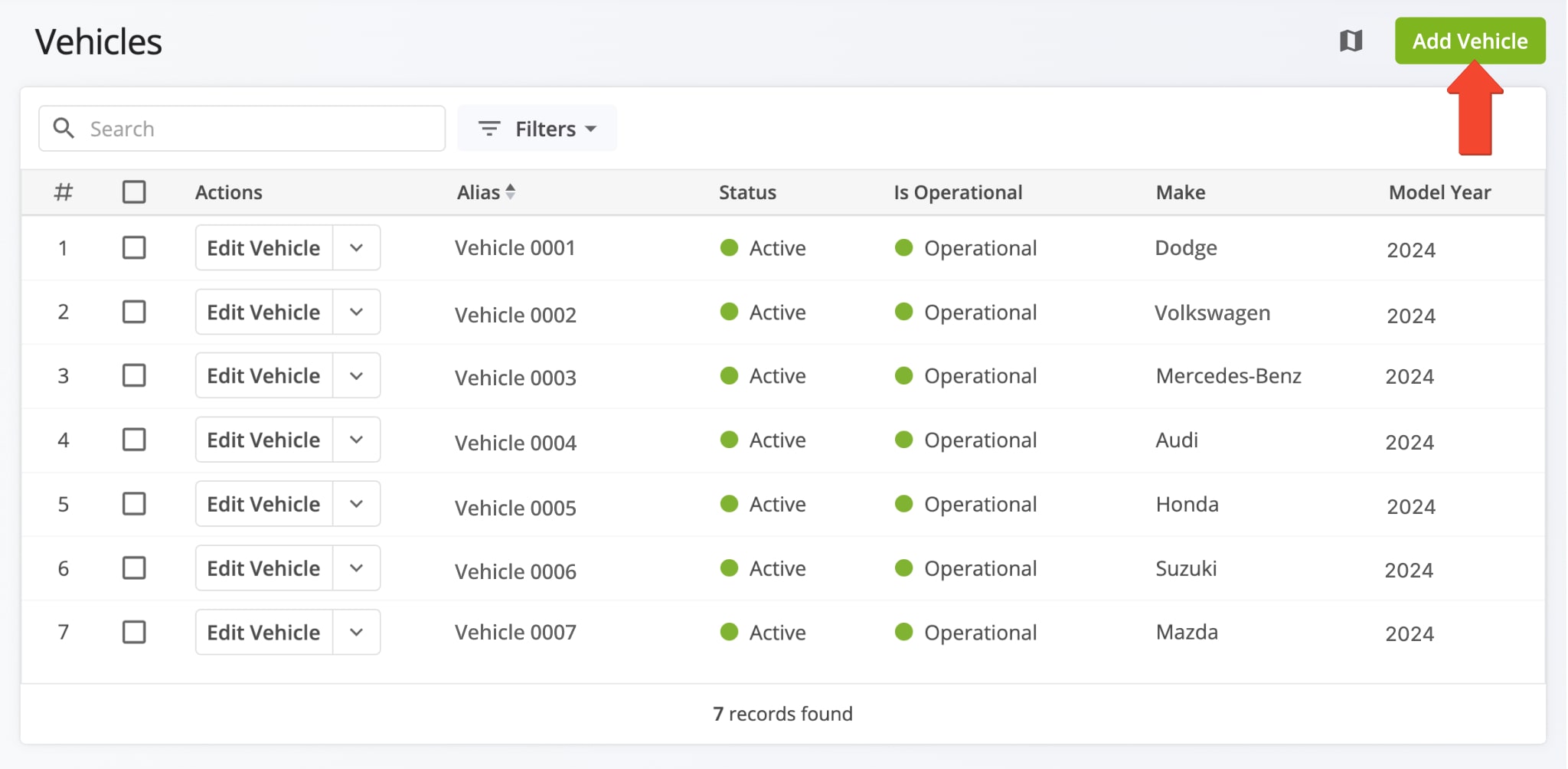 To create new fleet vehicles for commercial routing, click Team in the Navigation Menu, then Vehicles.