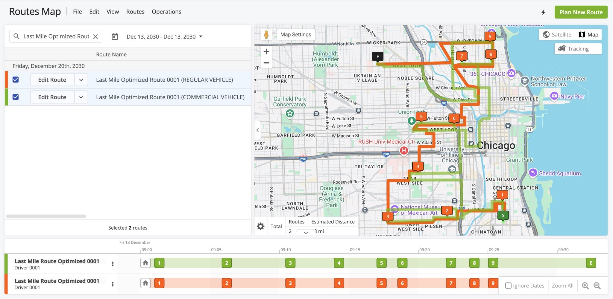 Route4Me's dynamic routing software enables conversion of regular vehicle routes into commercial vehicle-optimized routes by assigning a Commercial Vehicle Profile.