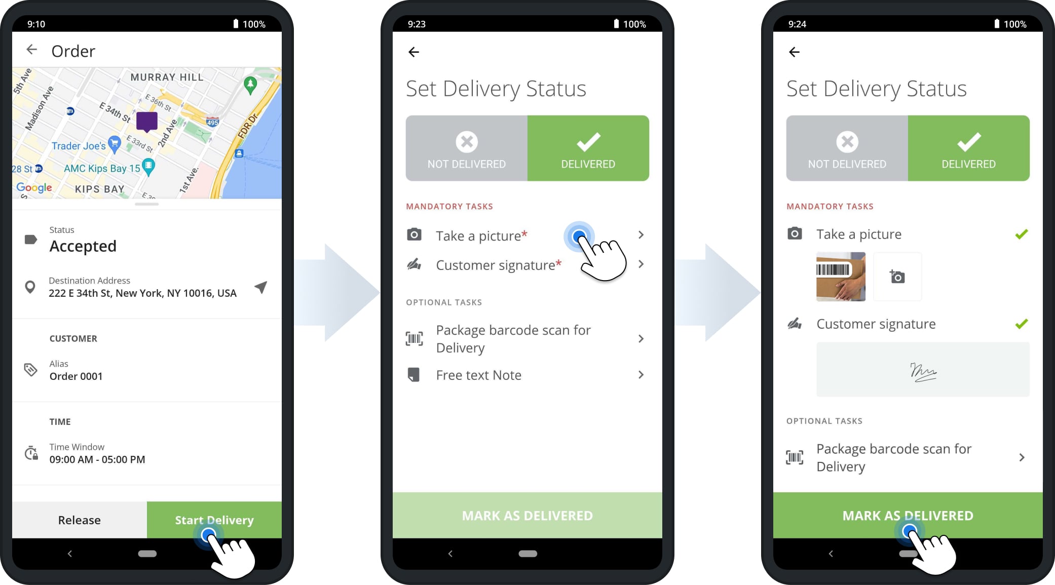 Upon arriving at the customer's address, use the Route4Me Final Mile Order Fulfillment App to complete mandatory and optional tasks for order delivery.