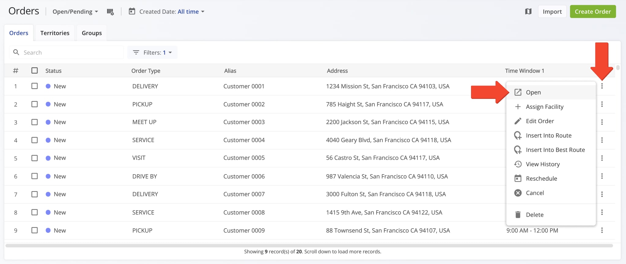Open an Order Snapshot to view and manage detailed order data.