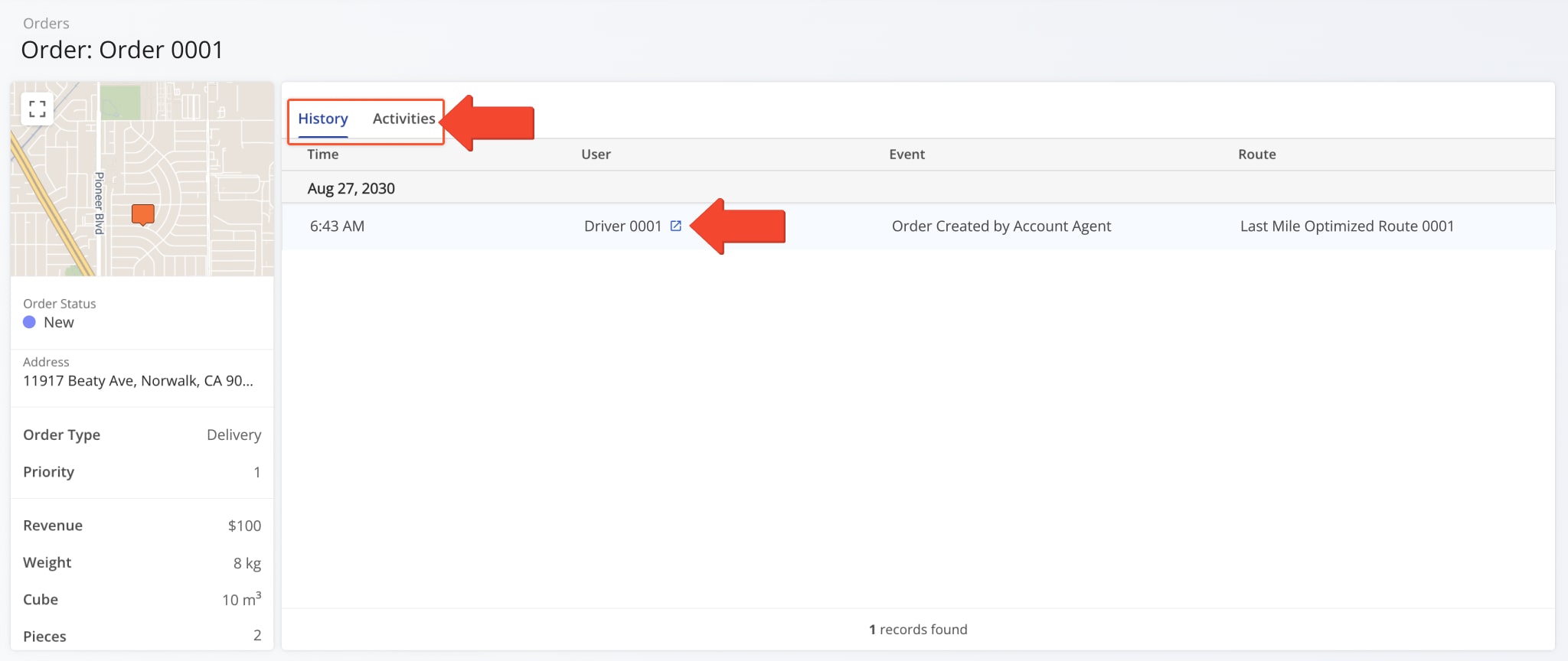 The Snapshot includes two data tabs, History and Activities, for viewing key Order details.