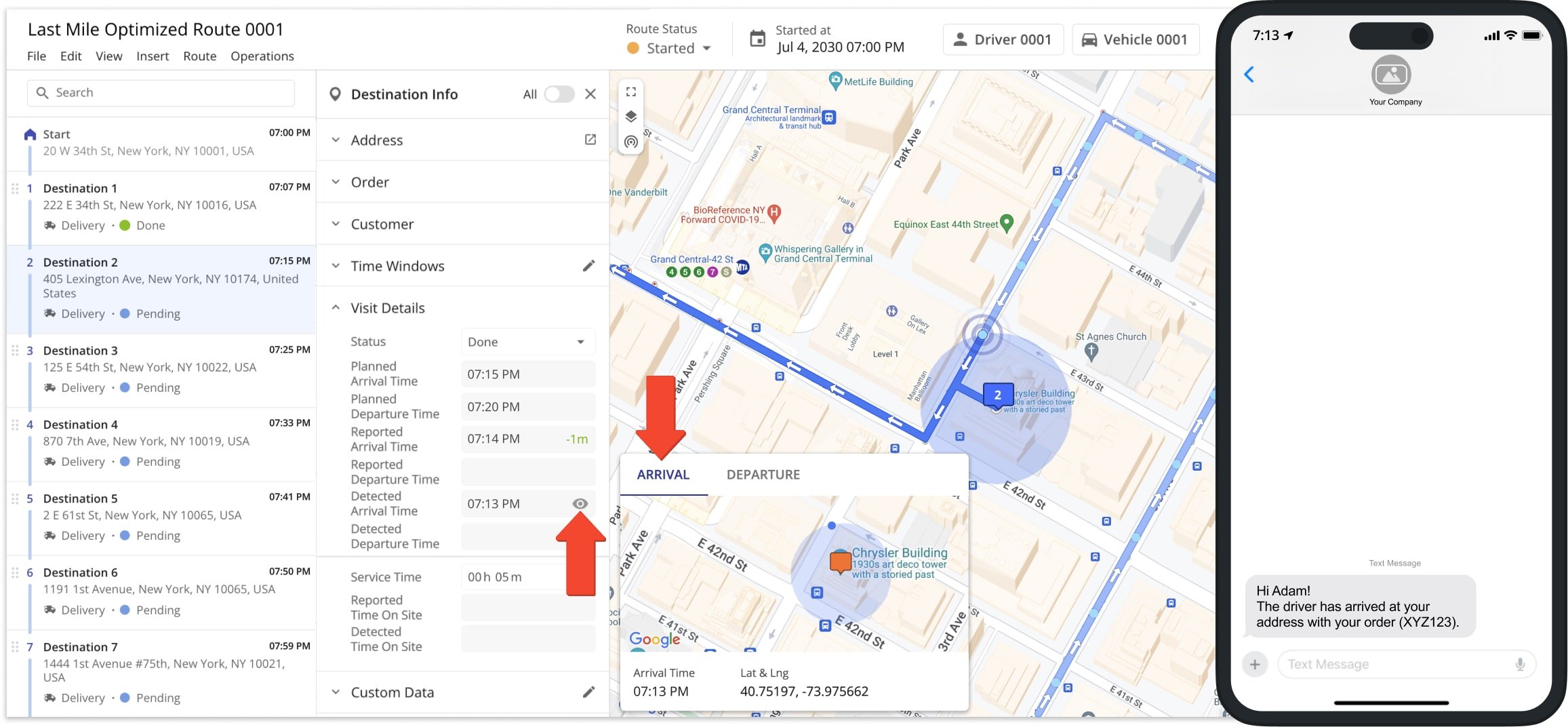 By combining Route4Me Geofencing with Customer Notifications, you can send automatic SMS and email alerts to customers when your drivers arrive at or depart from destinations.